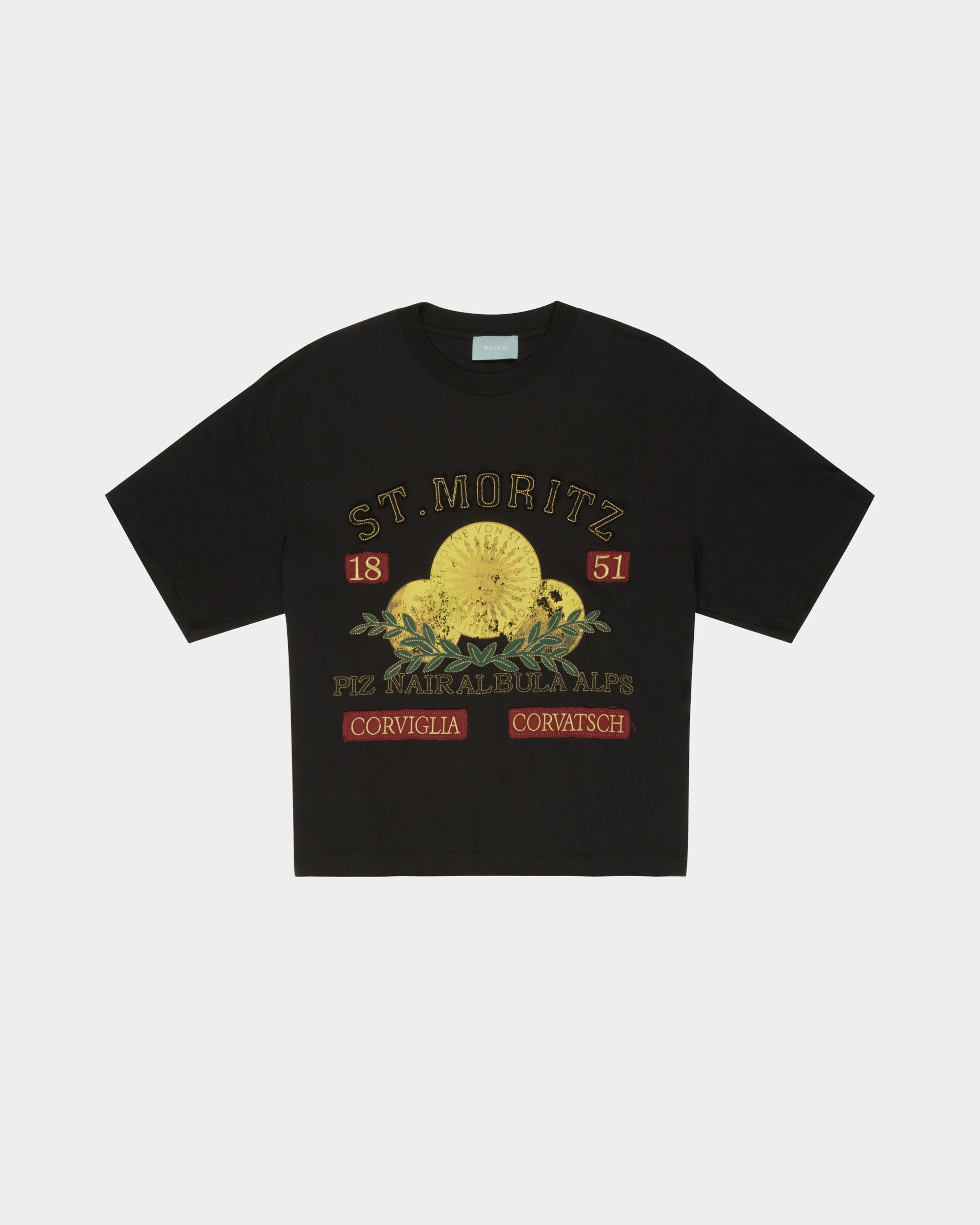 Bally Global - Curling Collection T-shirt in Black Cotton with a St. Moritz Print - Noir