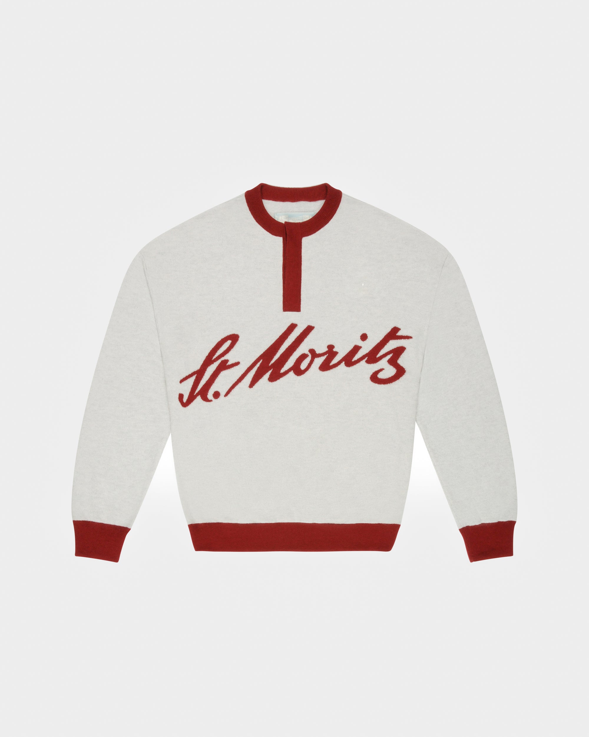 Bally Global - Curling Collection V-Neck Sweater in Light Grey and Red Cashmere - Multicolor