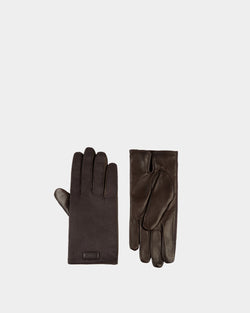 Gloves With Logo In Ebano Cashmere And Leather