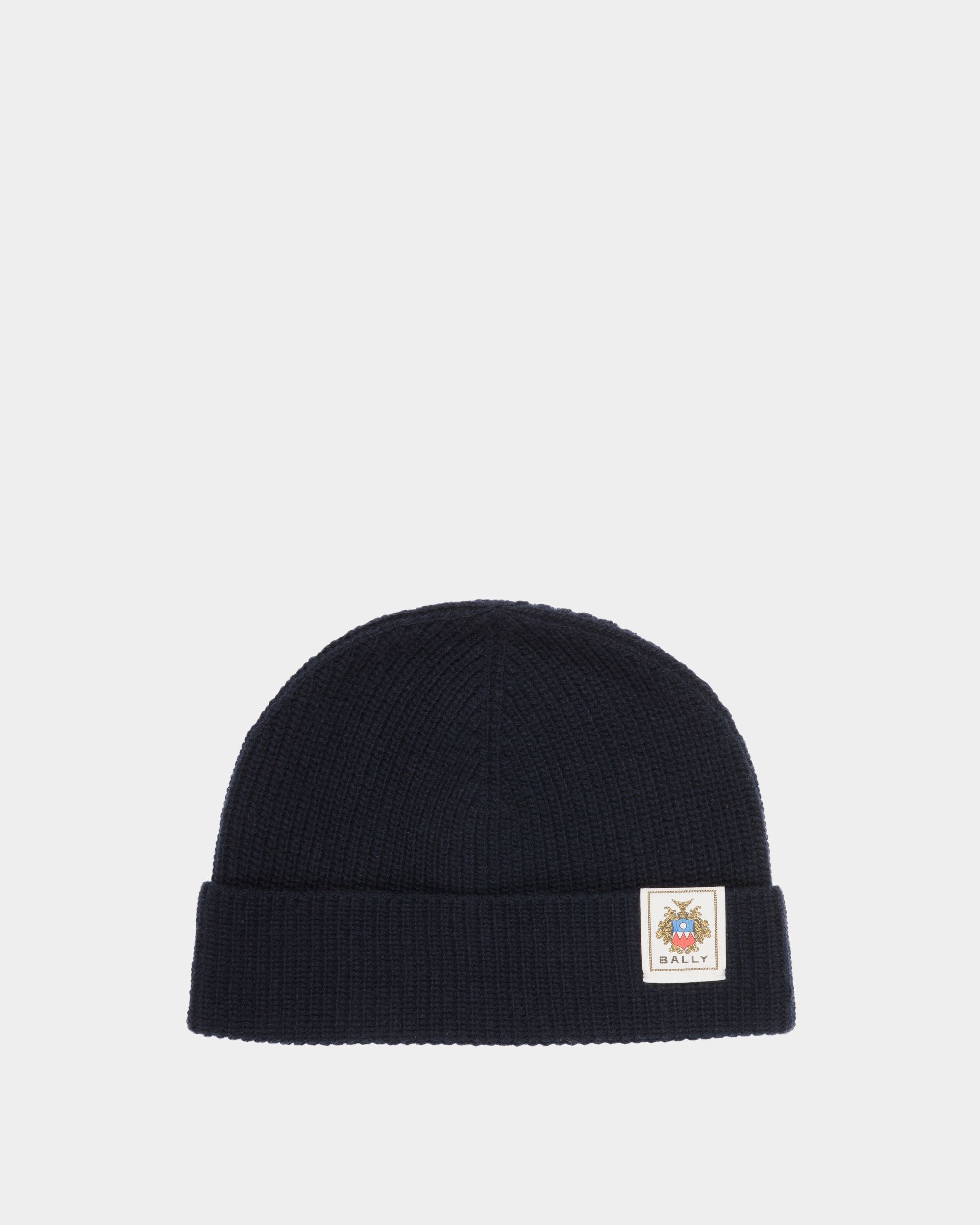 Bally Global - Gorro Con Logotipo Bally Crest De Lana Navy Blue - Azul