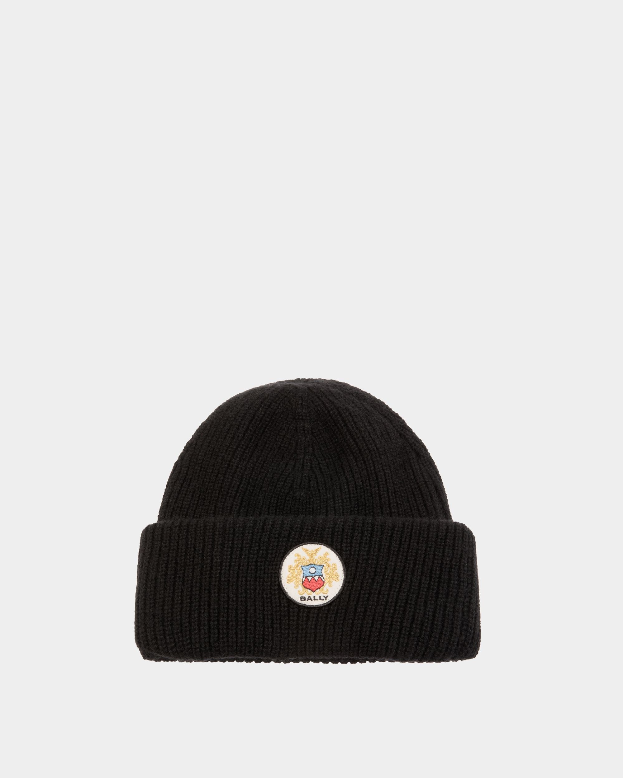 Bally Global - Beanie With Bally Crest Logo In Black Cashmere - Negro