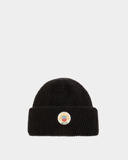 Beanie With Bally Crest Logo In Black Cashmere