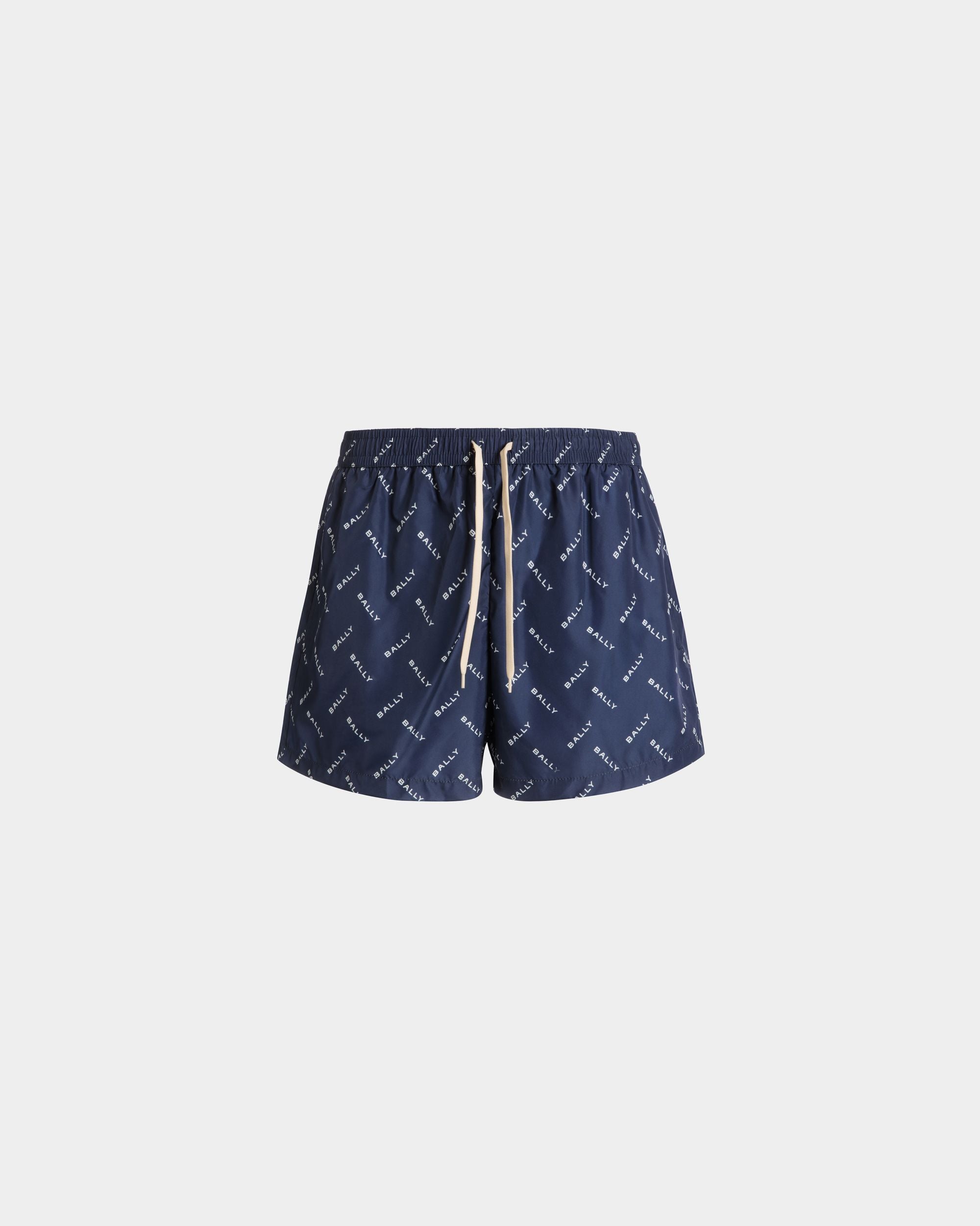 Bally Global - Caleçon De Bain En Tissu Bleu Avec Un Imprimé Logo - Bleu