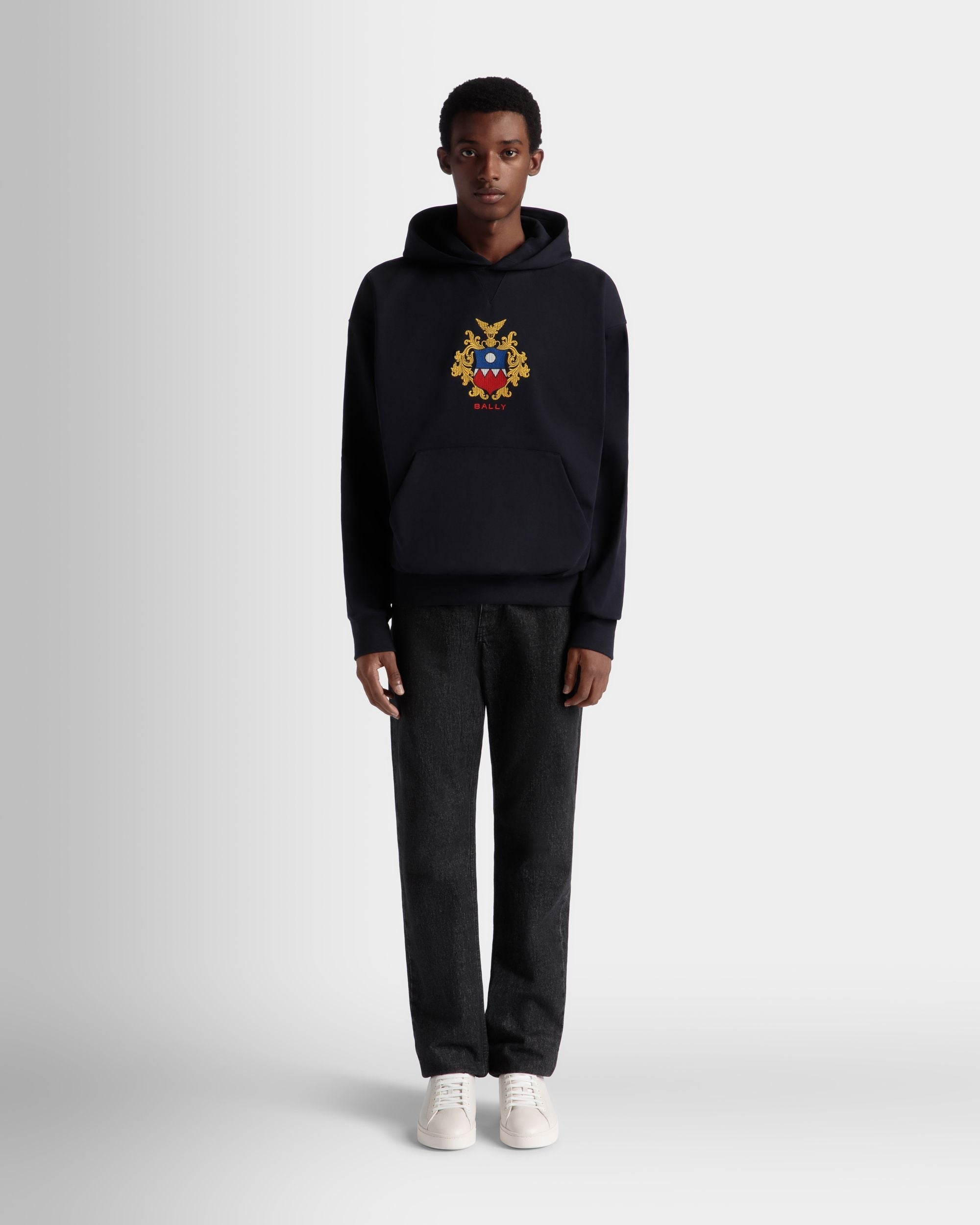 Bally Global - Hoodie With Bally Crest Logo In Navy Blue Cotton - Blue