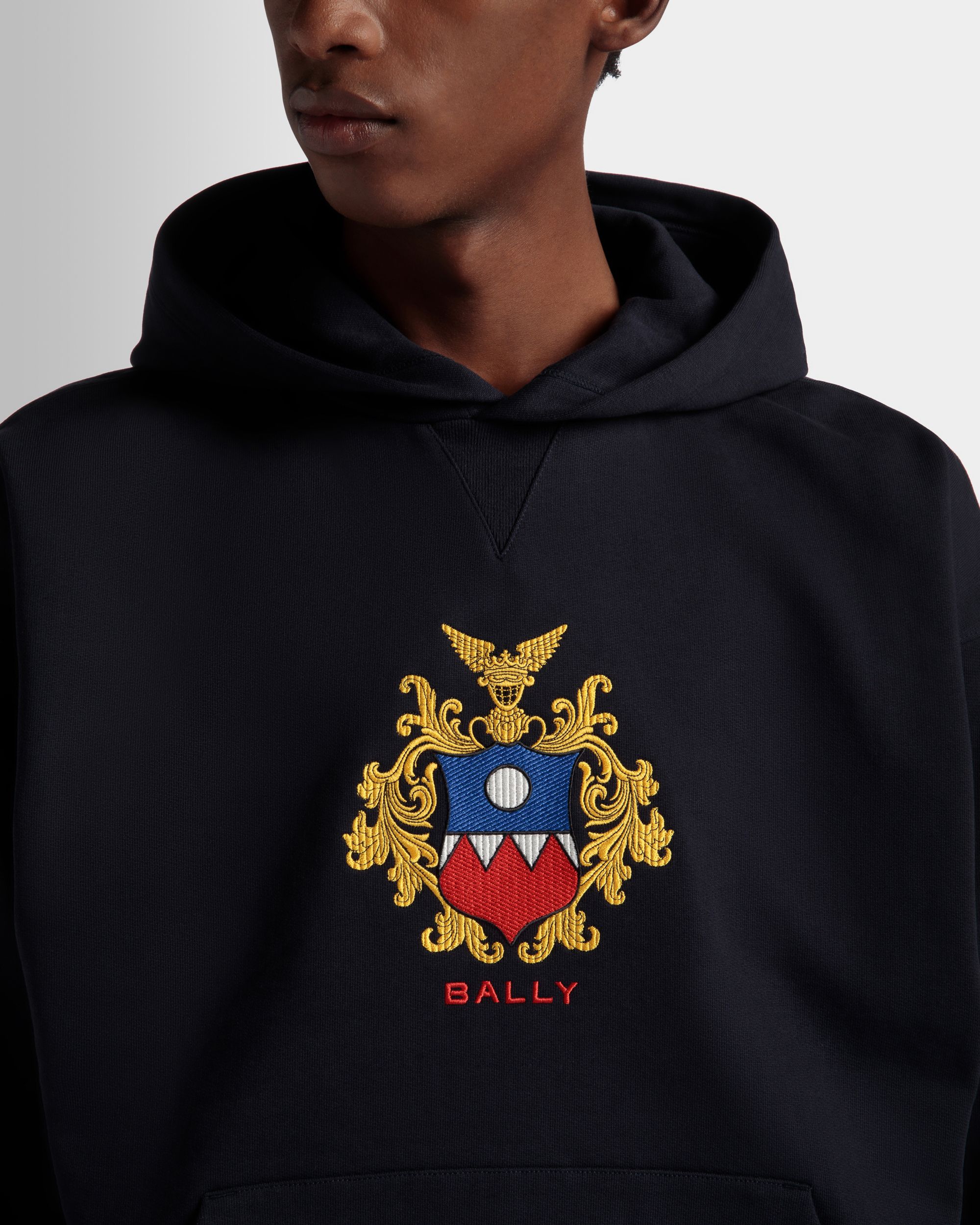Bally Global - Hoodie With Bally Crest Logo In Navy Blue Cotton - Azul