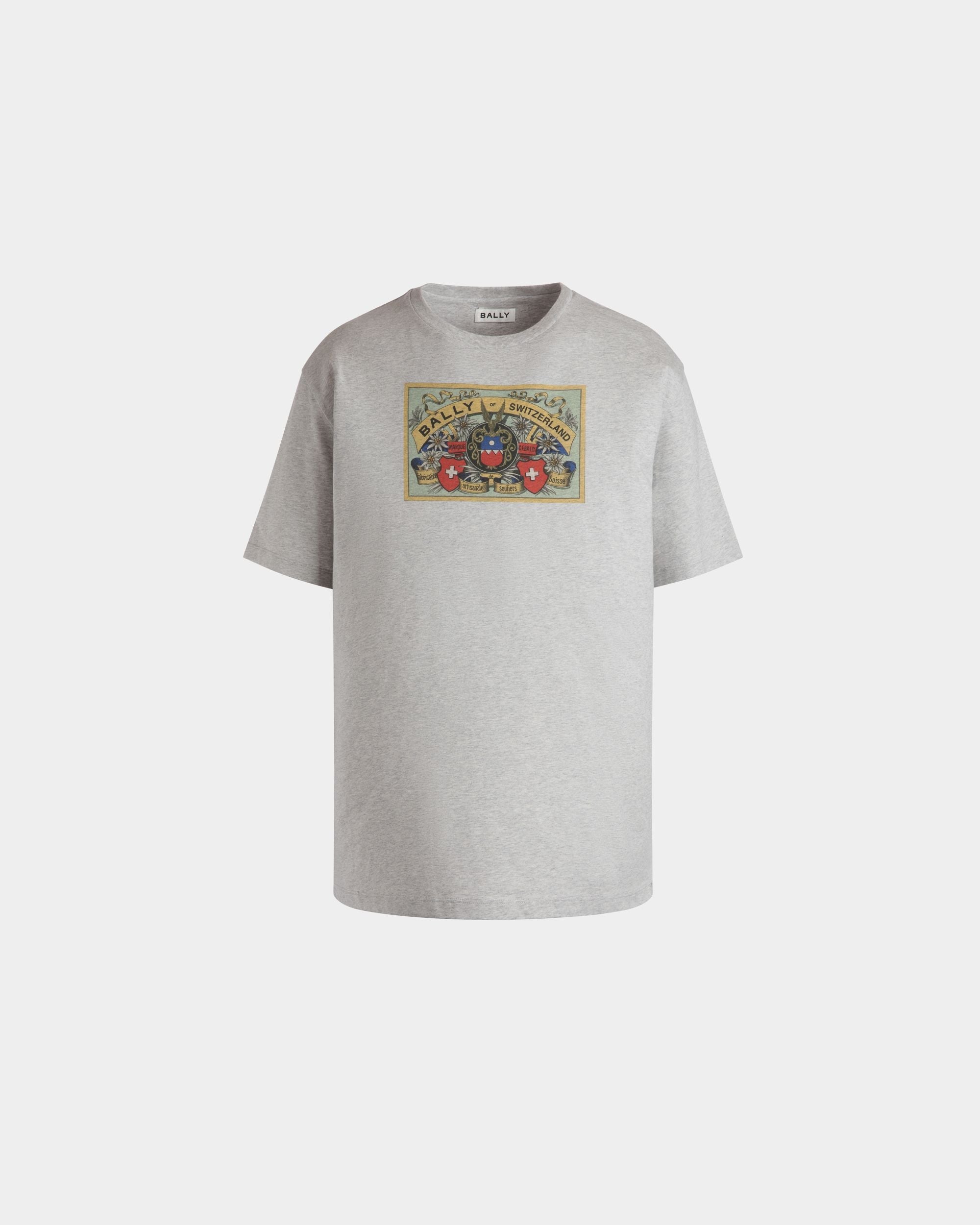 Bally Global - T-Shirt With Bally Crest Label In Grey Melange Cotton - Gris