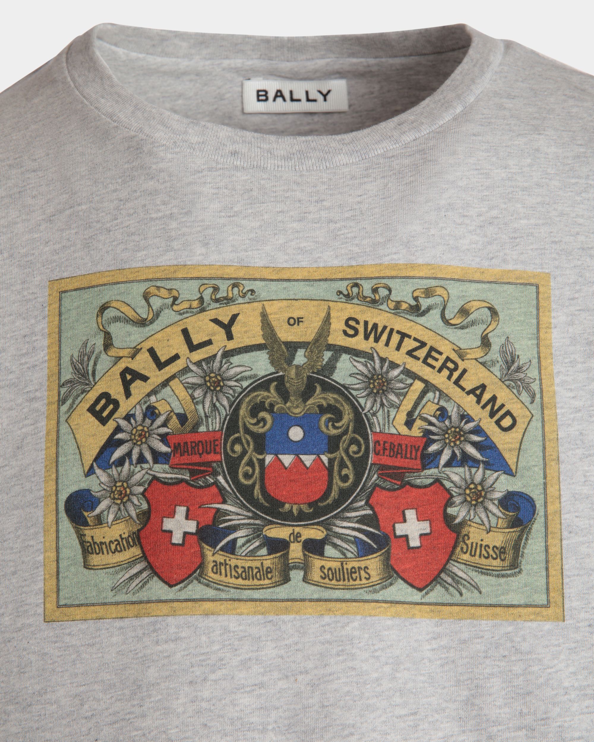 Bally Global - T-Shirt With Bally Crest Label In Grey Melange Cotton - Gris