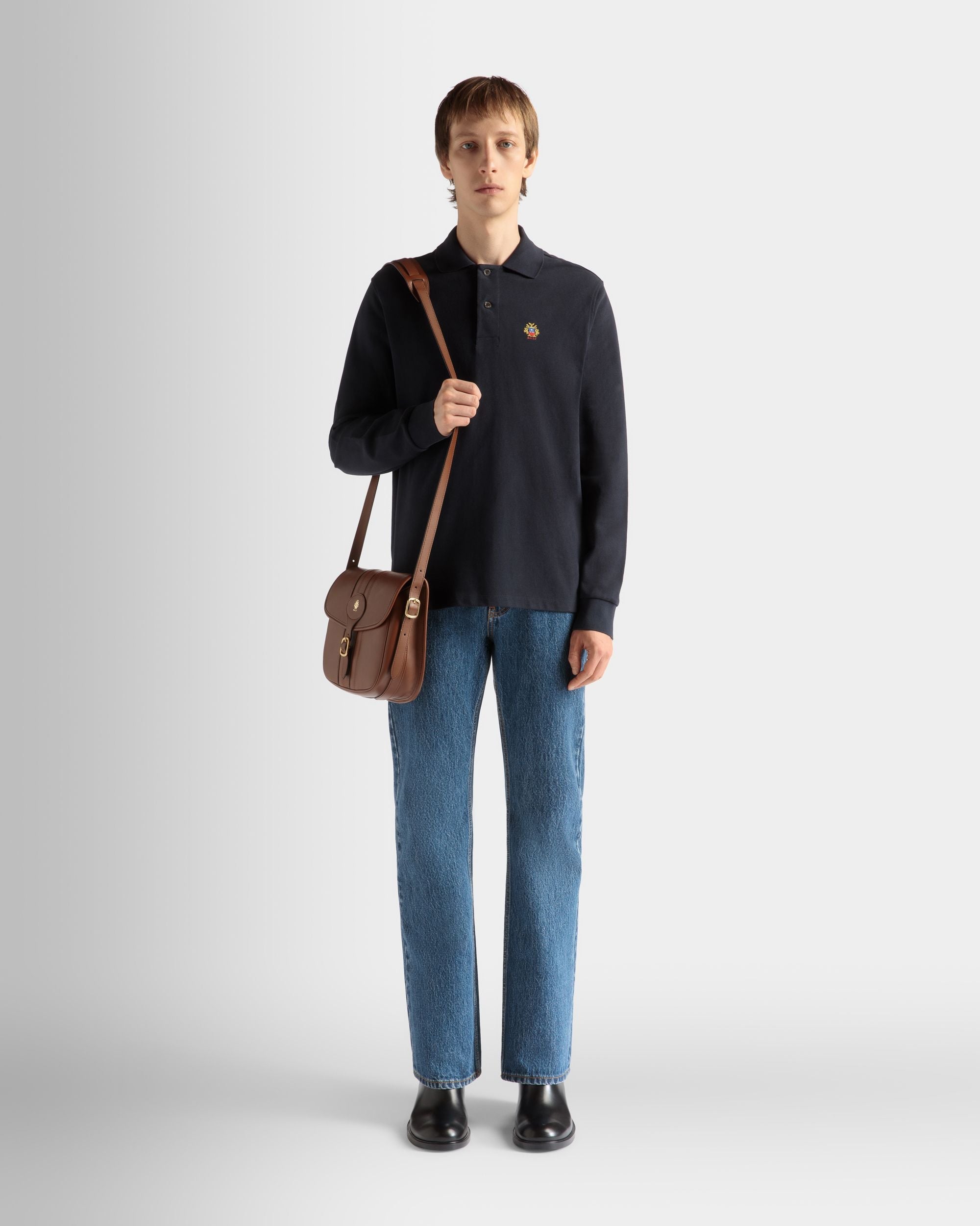 Bally Global - Polo À Manches Longues Pour Homme En Coton Navy Blue - Bleu