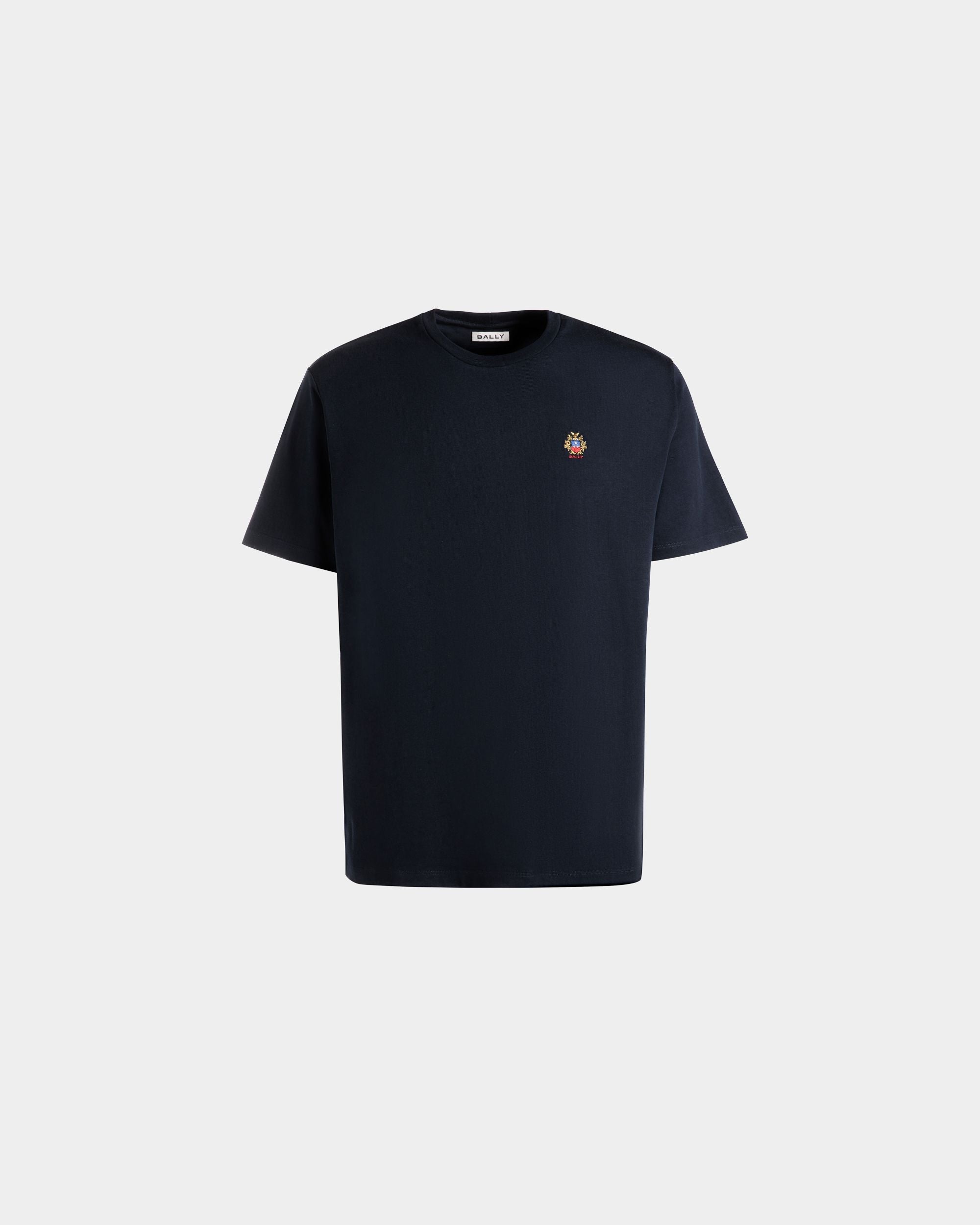 Bally Global - T-Shirt With a Bally Crest Logo In Navy Blue Cotton - Azul