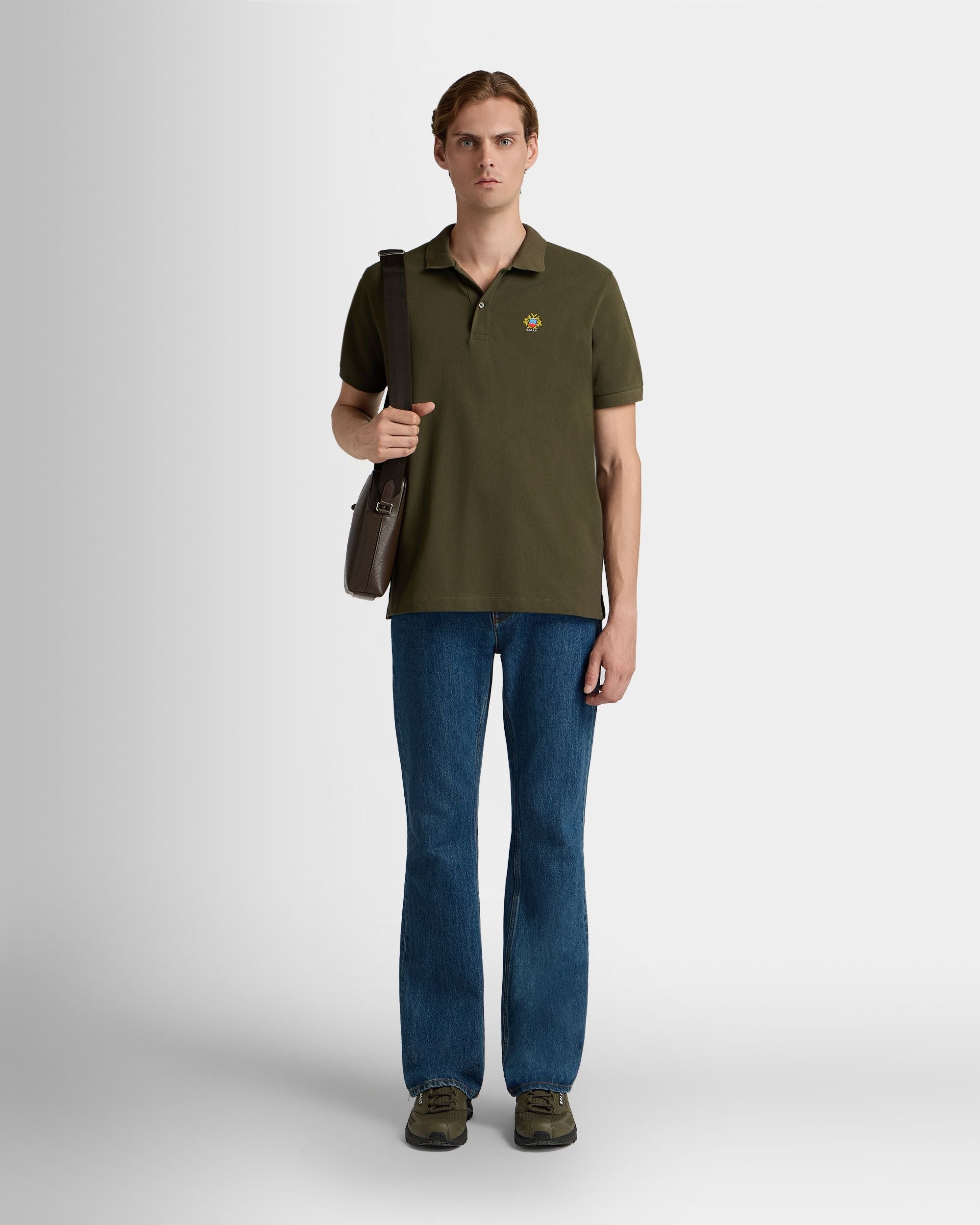 Bally Global - Polo Shirt in Military Green Cotton With a Bally Crest - Green