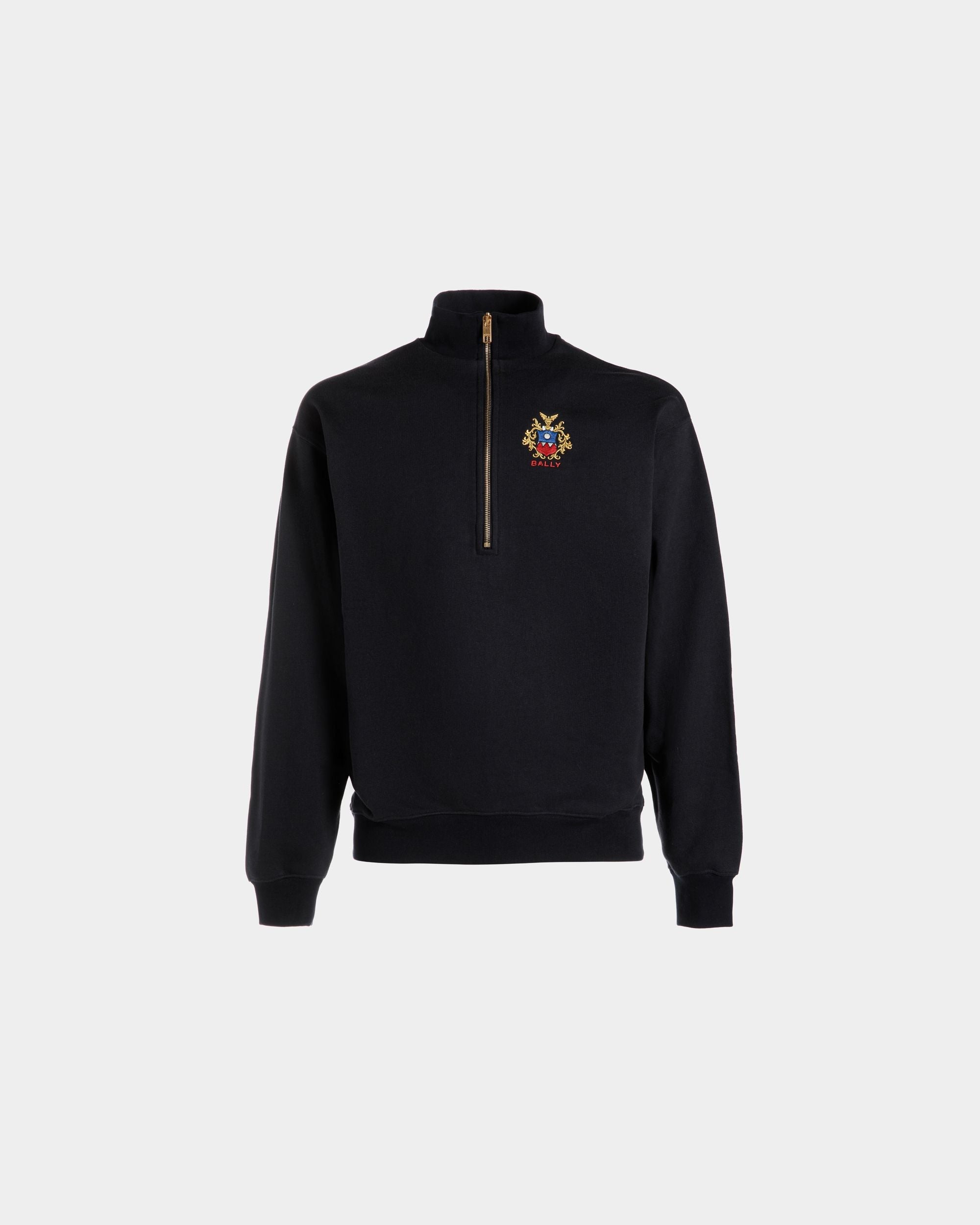 Bally Global - Half Zip Sweatshirt With a Bally Crest Logo In Navy Blue Cotton - Blue