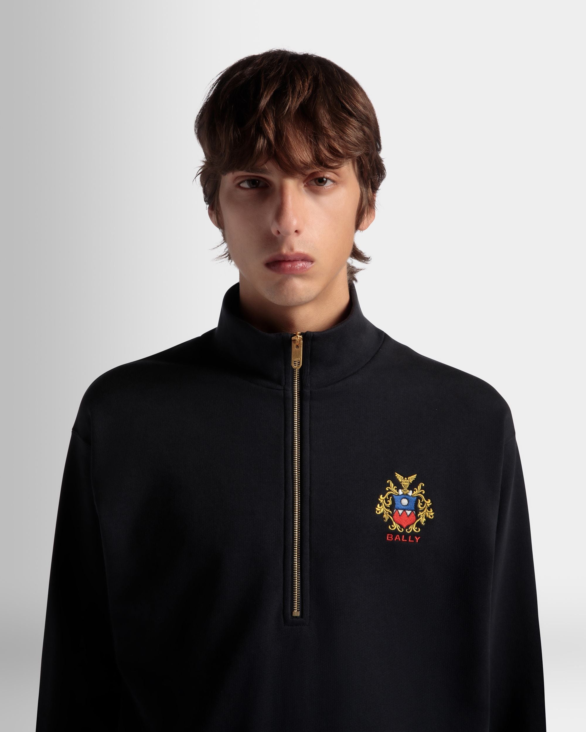 Bally Global - Sweat-Shirt À Col Camionneur Avec Logo Bally Crest En Coton Navy Blue - Bleu