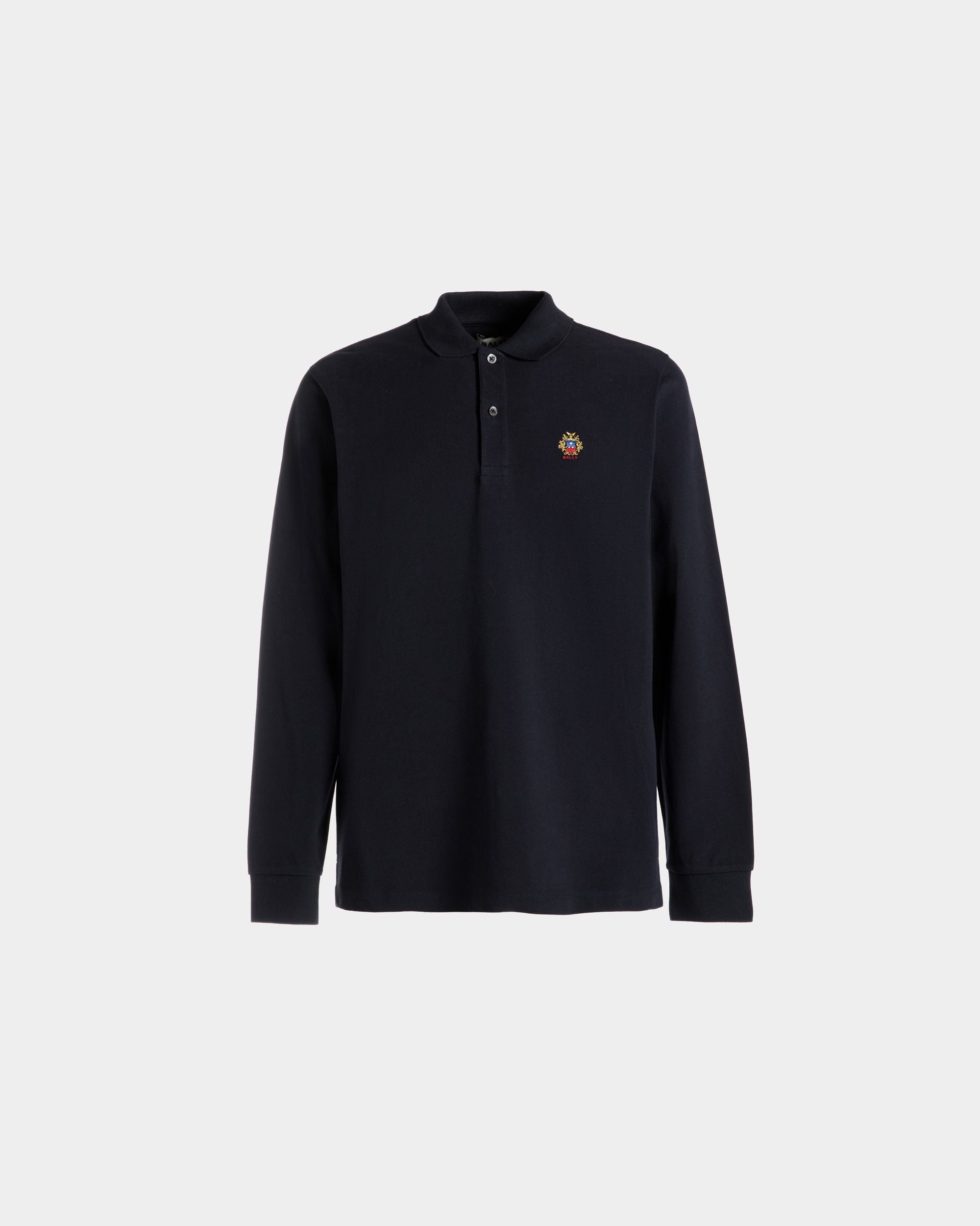 Bally Global - Long Sleeve Polo With a Bally Crest Logo In Navy Blue Cotton - Blue
