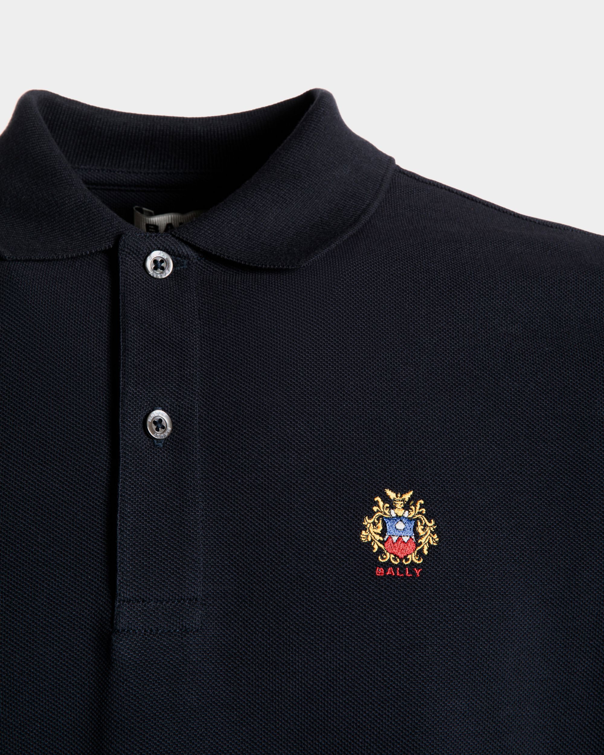 Bally Global - Long Sleeve Polo With a Bally Crest Logo In Navy Blue Cotton - Blue