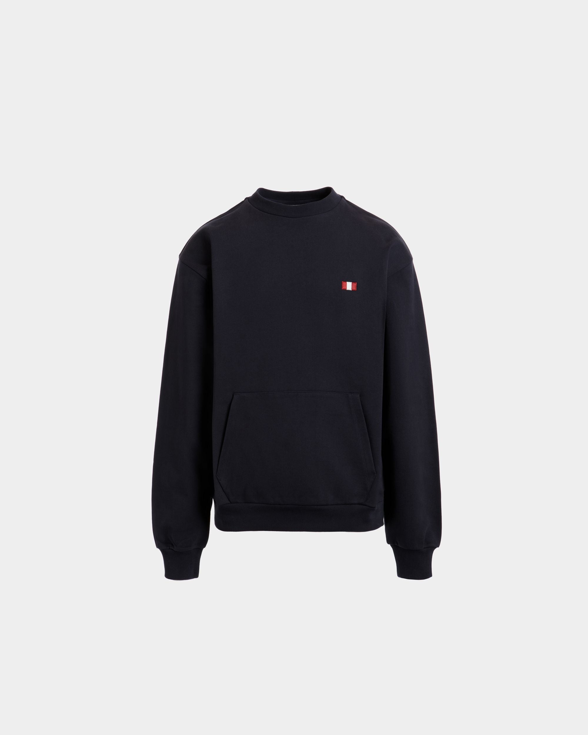 Bally Global - Crewneck Sweatshirt With a Bally Flag in Navy Blue Cotton - Blue