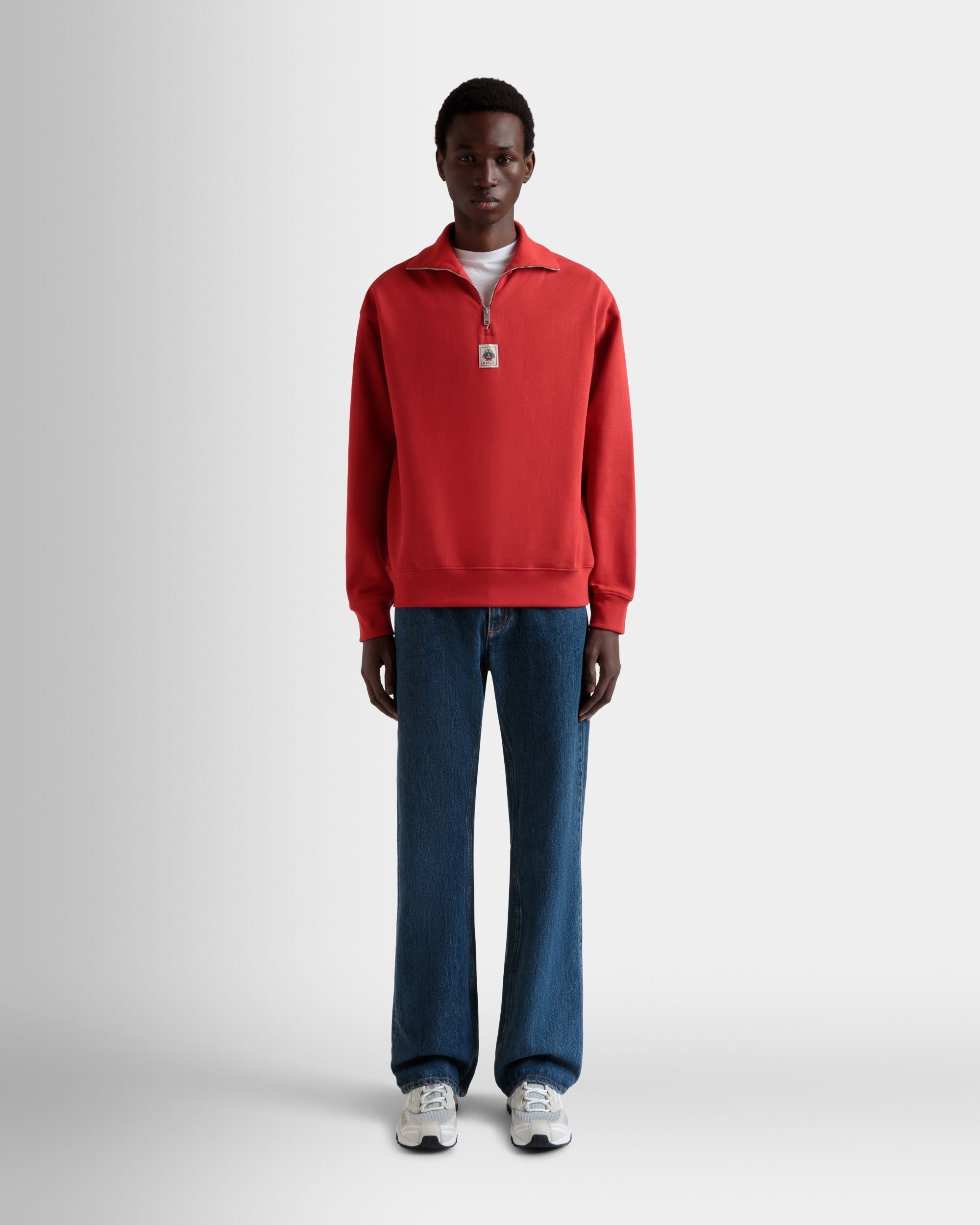 Bally Global - Sweat-Shirt Col Camionneur En Coton Rouge - Rouge