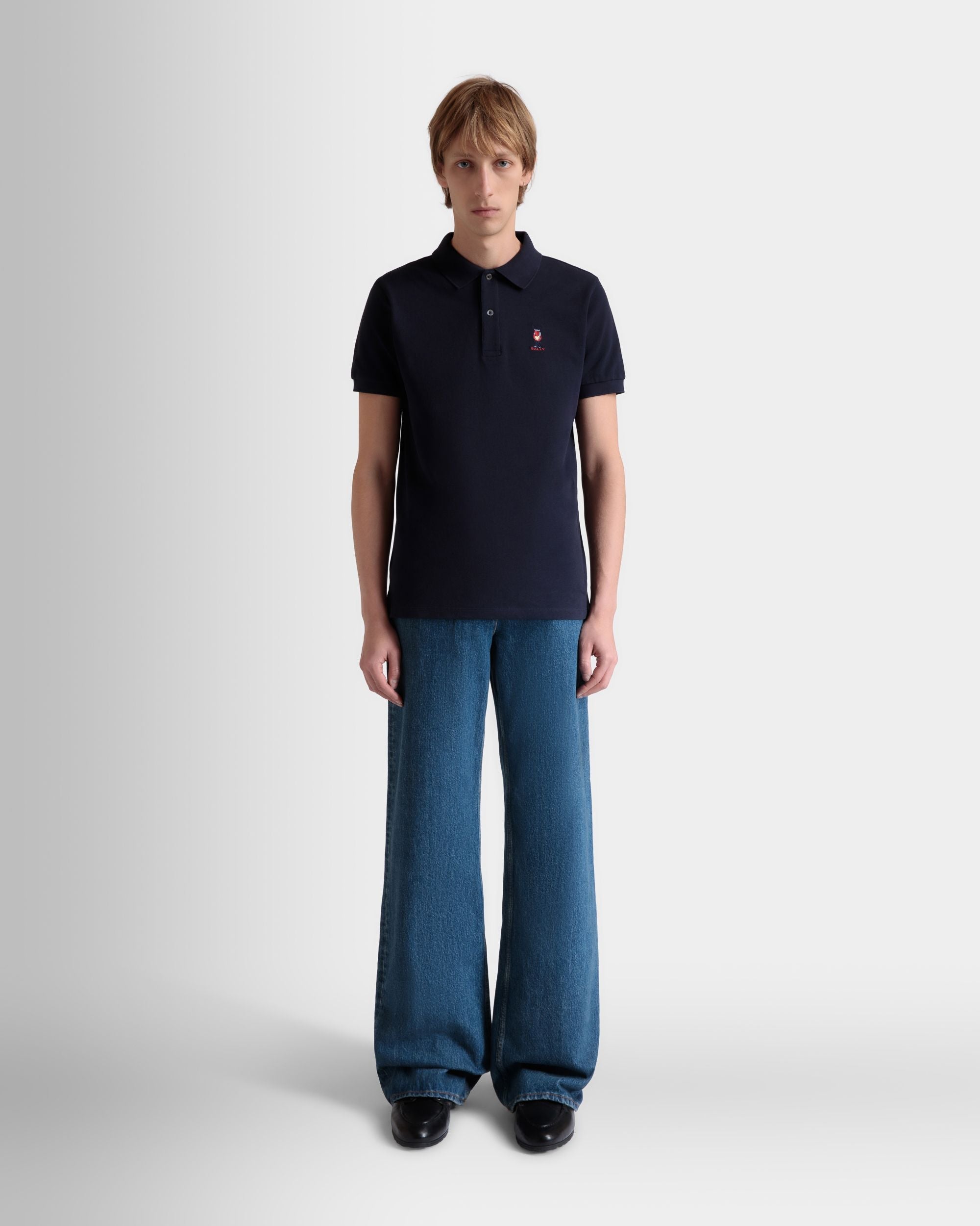 Bally Global - Polo Avec Forest Mask En Coton Navy Blue - Bleu