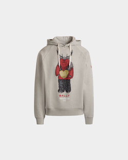 Hoodie With Forest Mask In Grey Melange Cotton