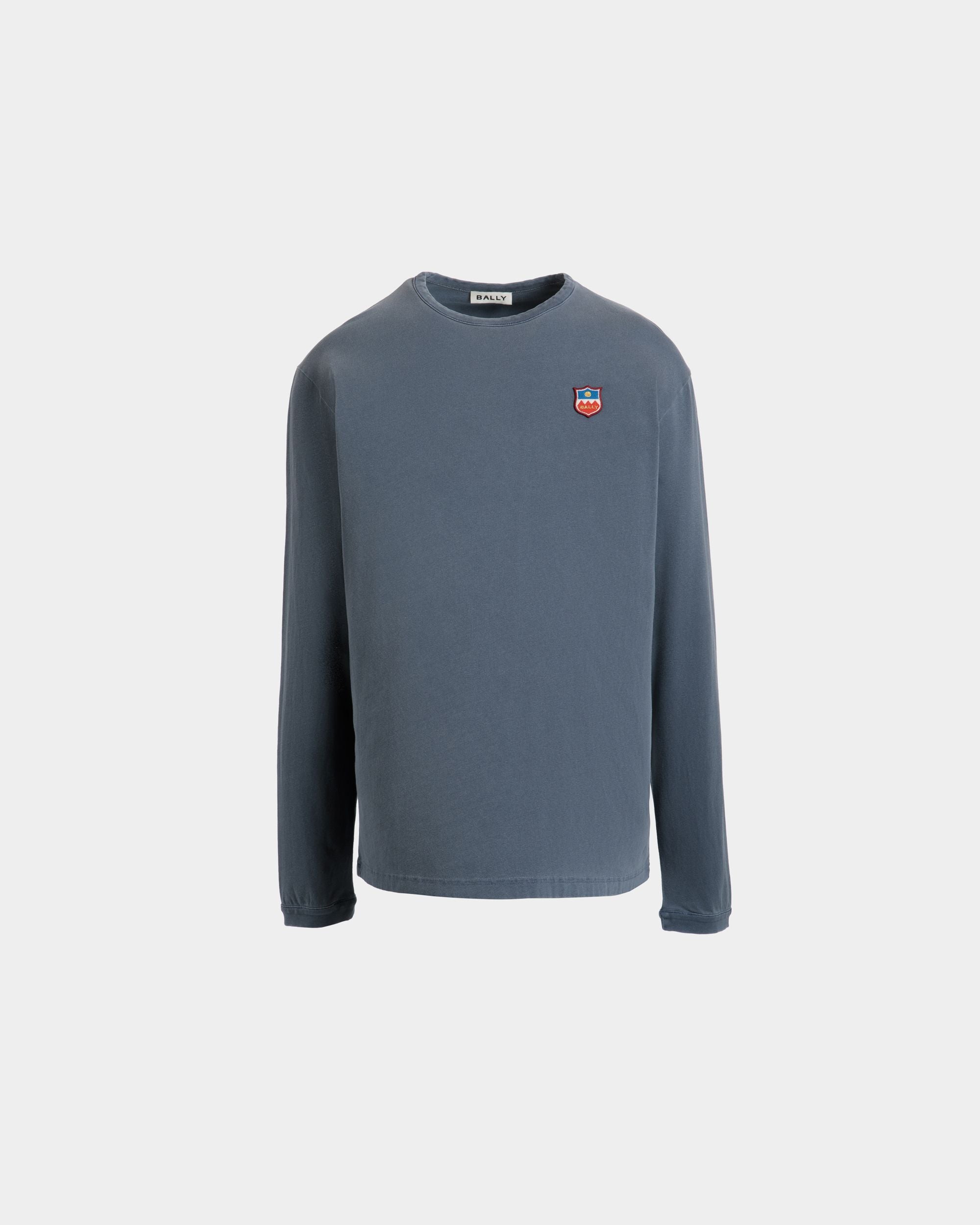 Bally Global - Long Sleeve T-shirt in Navy Blue Cotton - Blue