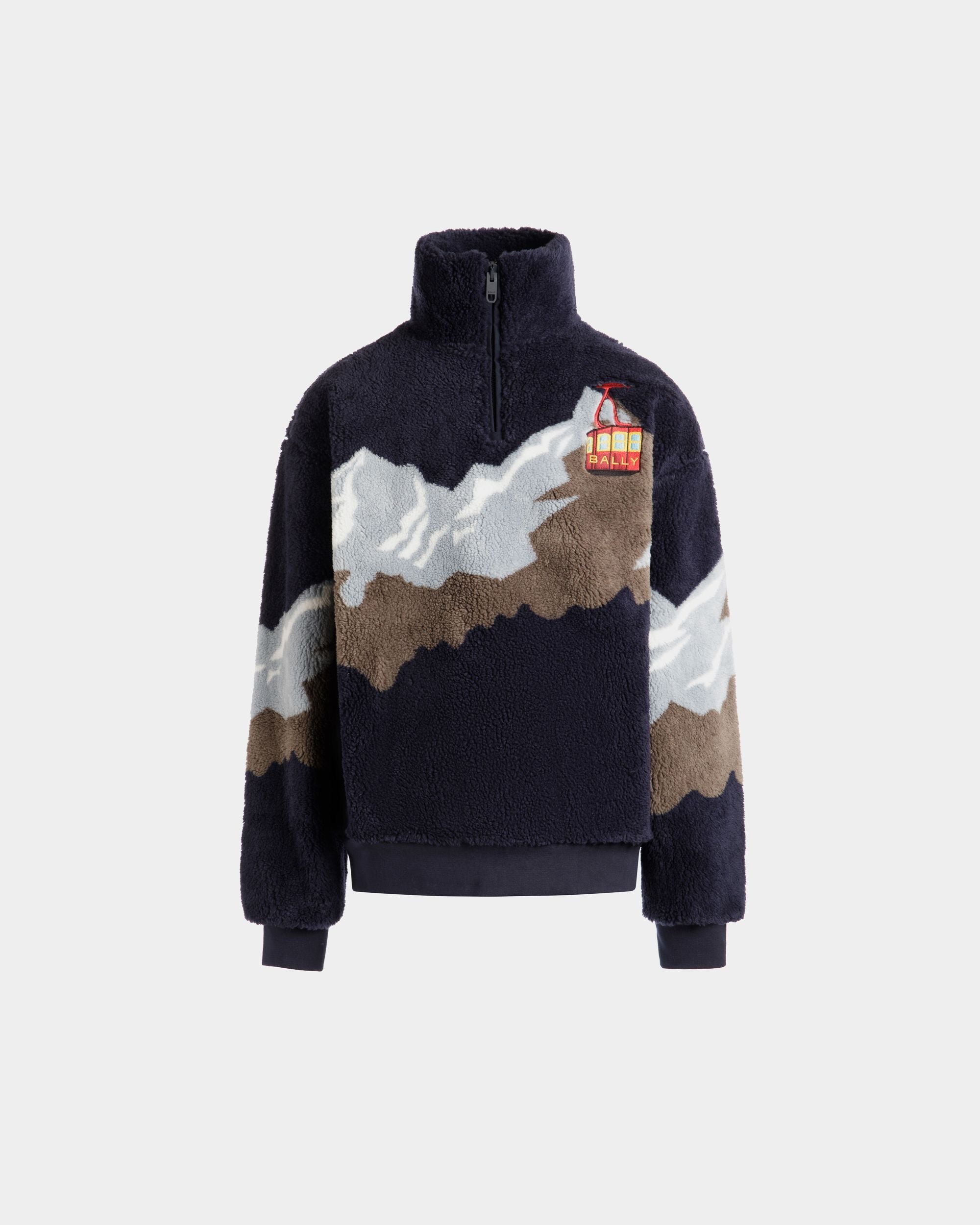 Bally Global - Winter Capsule Half Zip Sweatshirt in Navy Blue Fleece - Blue