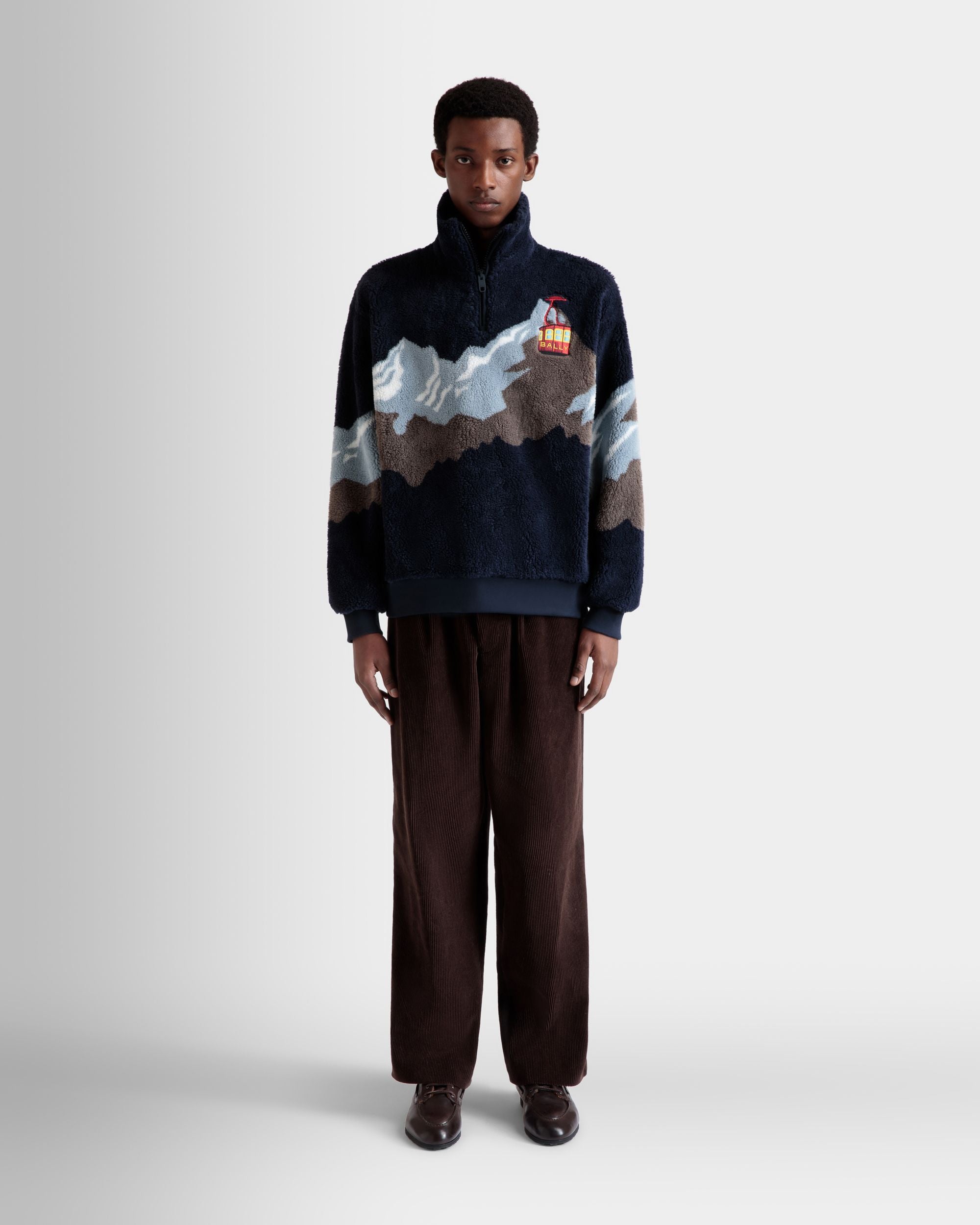 Bally Global - Winter Capsule Half Zip Sweatshirt in Navy Blue Fleece - Blue