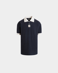 Polo Shirt in Navy Blue Stretch Cotton