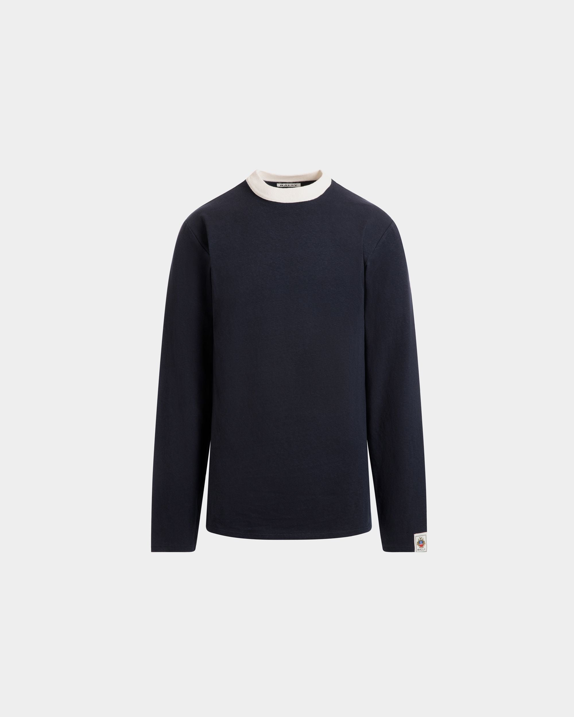 Bally Global - Long Sleeve T-Shirt in Navy Blue Stretch Cotton - Bleu