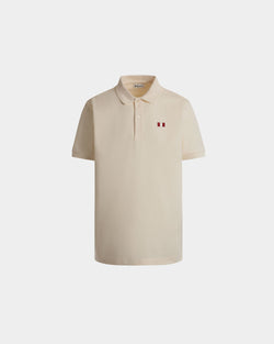 Polo With a Bally Flag in Ivory Cotton