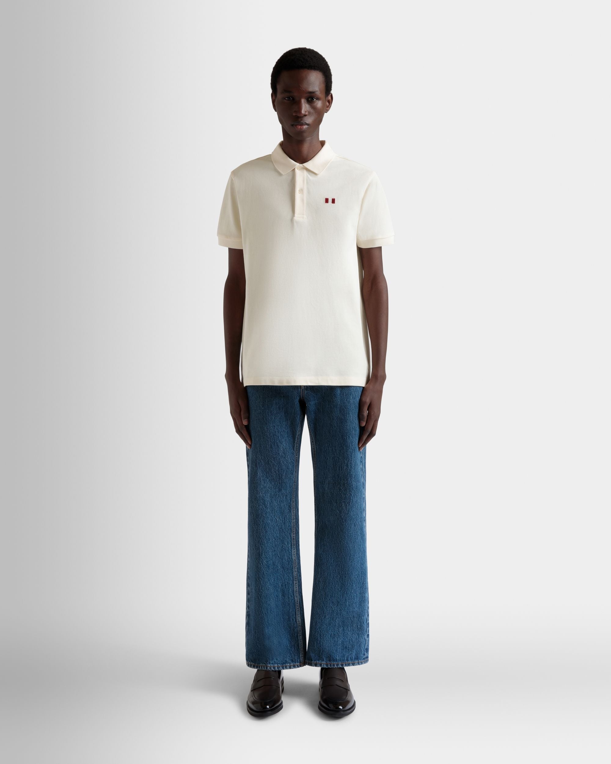 Bally Global - Polo With a Bally Flag in Ivory Cotton - Blanc