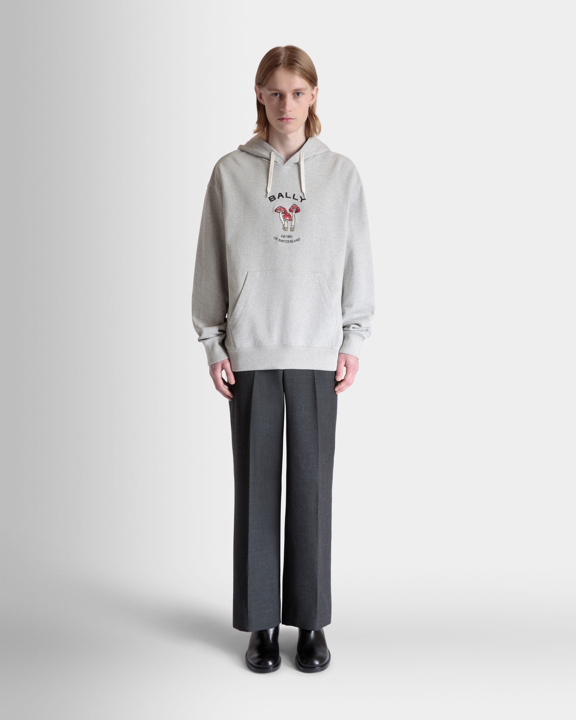 Bally Global - Hoodie With Enchanting Mushrooms in Grey Mélange Cotton - Grey