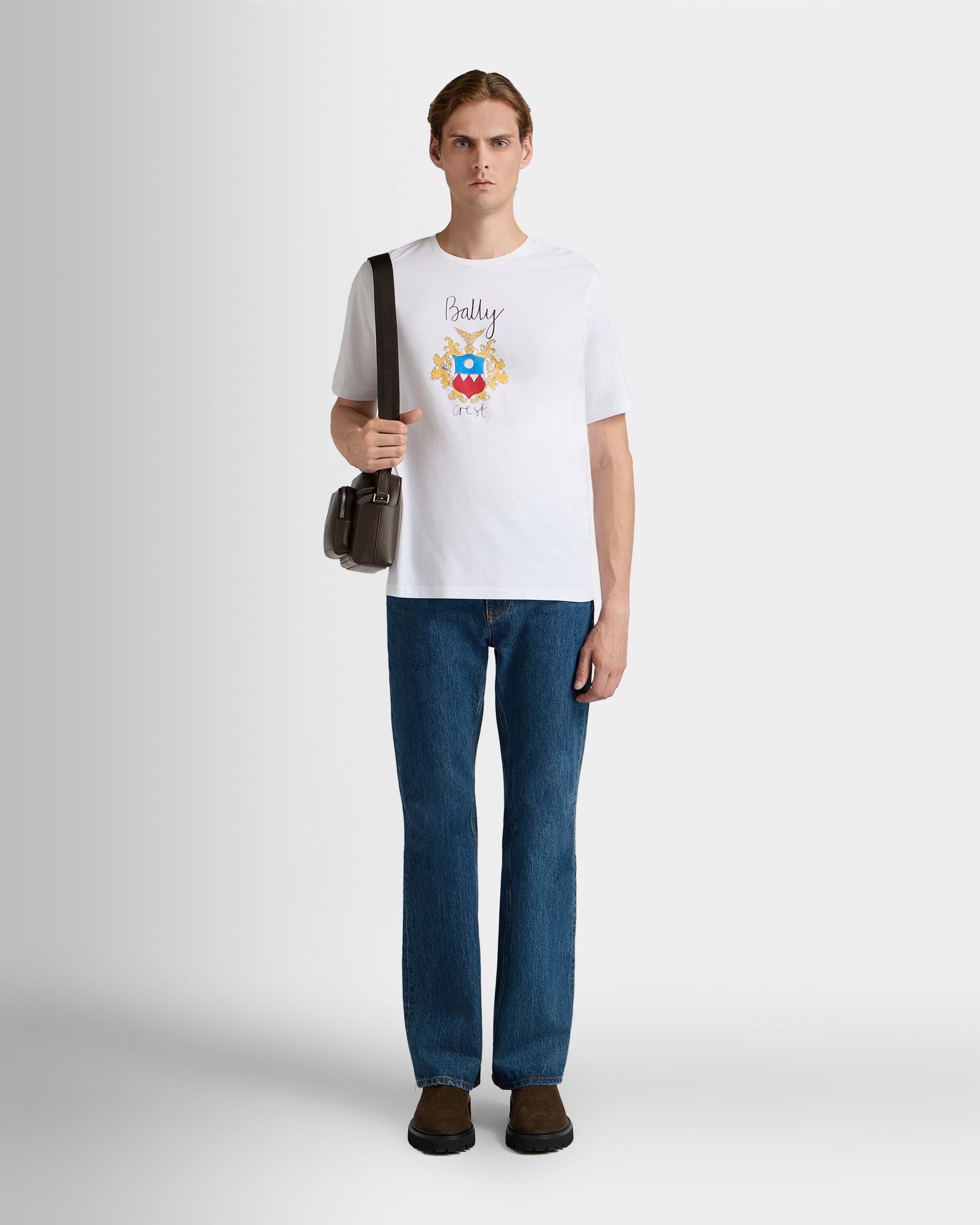 Bally Global - T-Shirt En Coton Blanc Avec Écusson Bally Crest - Blanc