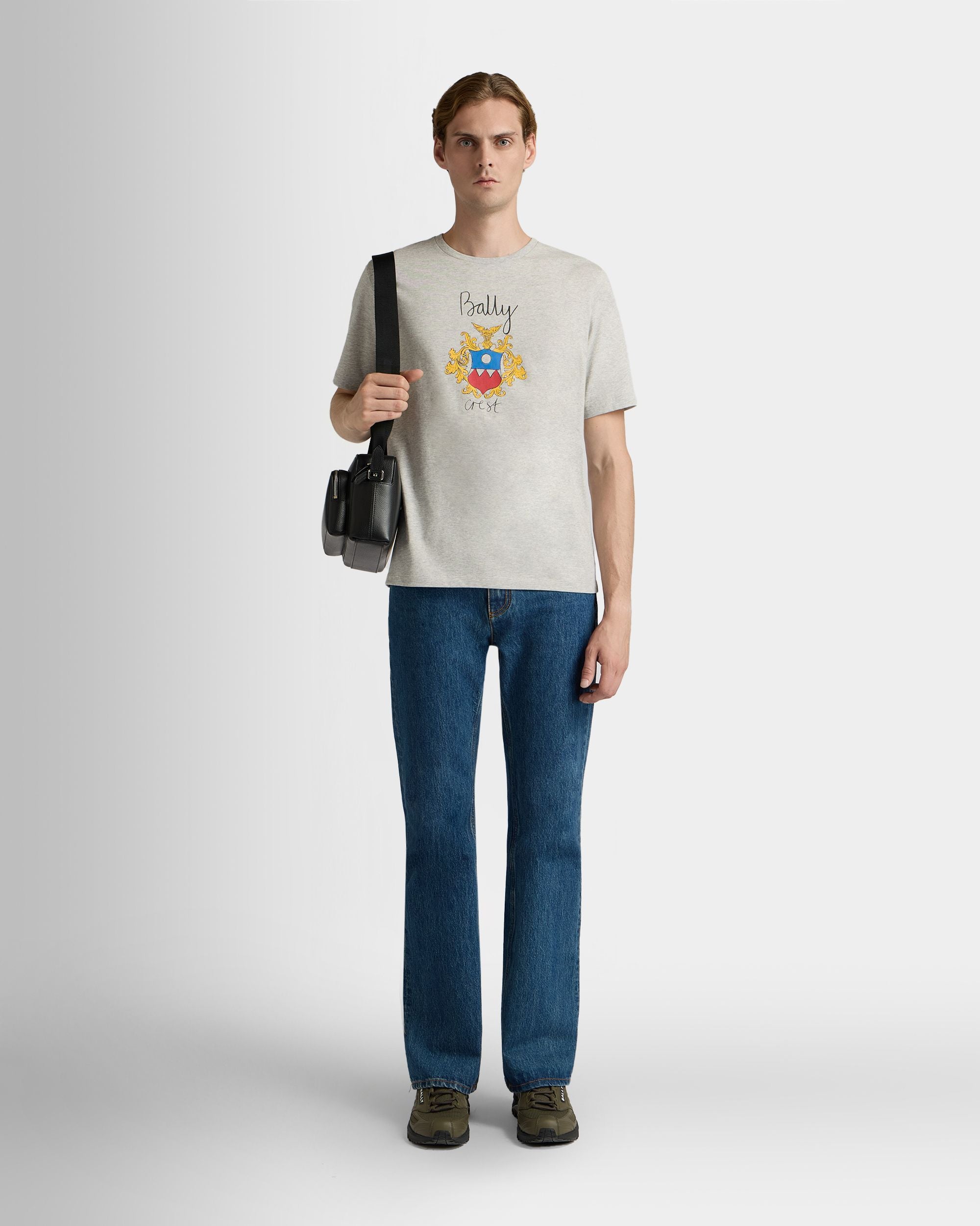 Bally Global - T-Shirt En Coton Gris Chiné Avec Écusson Bally Crest - Gris