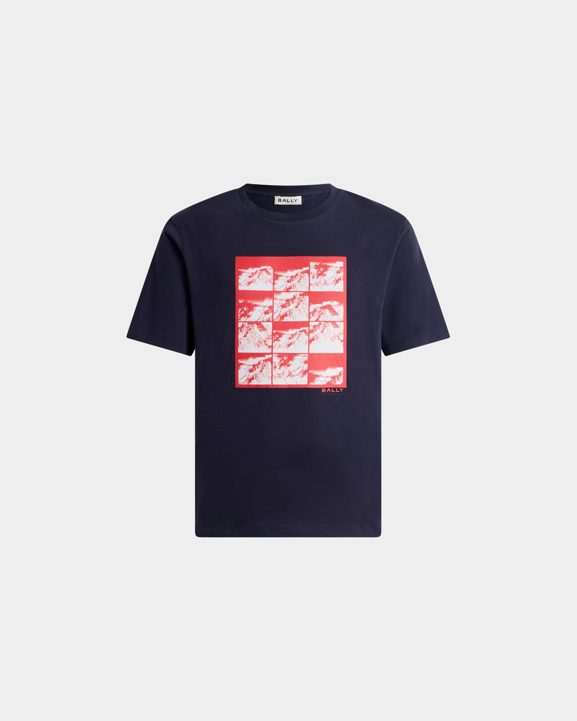 Bally Global - Camiseta De Algodón Navy Blue Con Motivo Gráfico De Montañas - Azul