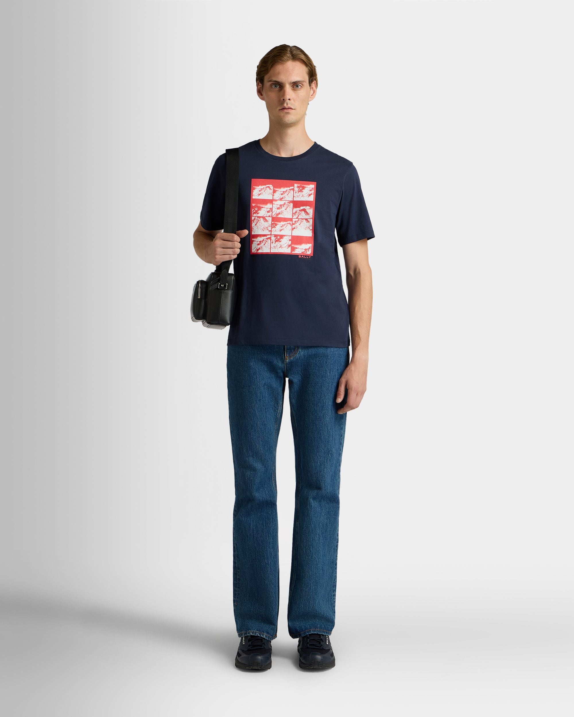 Bally Global - Camiseta De Algodón Navy Blue Con Motivo Gráfico De Montañas - Azul