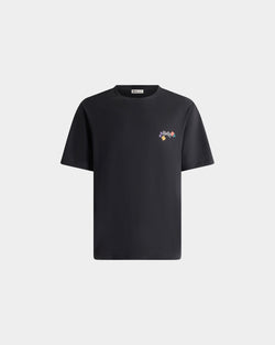 T-Shirt in Black Cotton With a Floral Logo