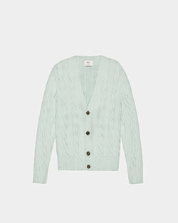 Cotton Cable Knit Cardigan In Blue