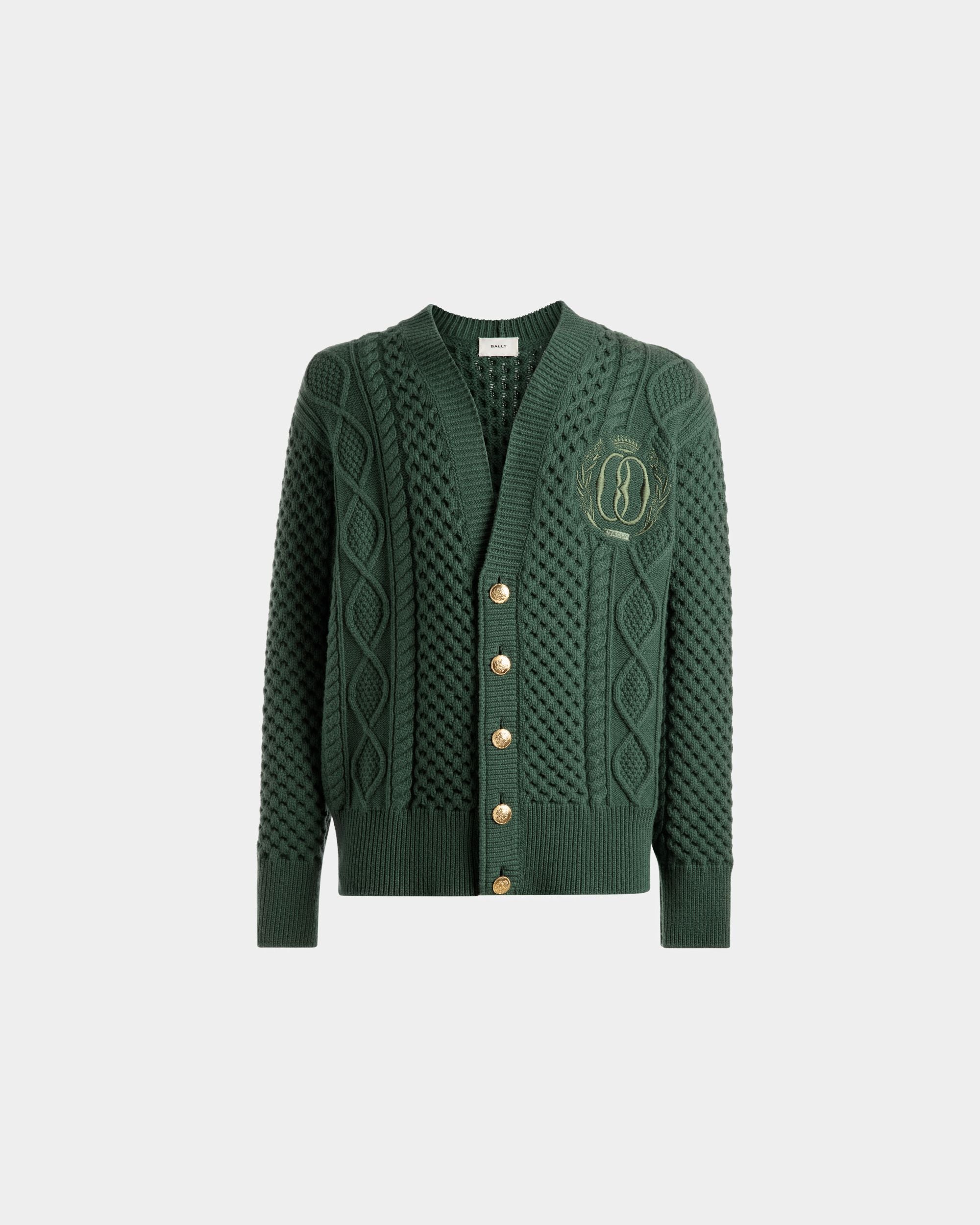 Bally Global - Cable Knit V-Neck Cardigan In Kelly Green Wool - Green