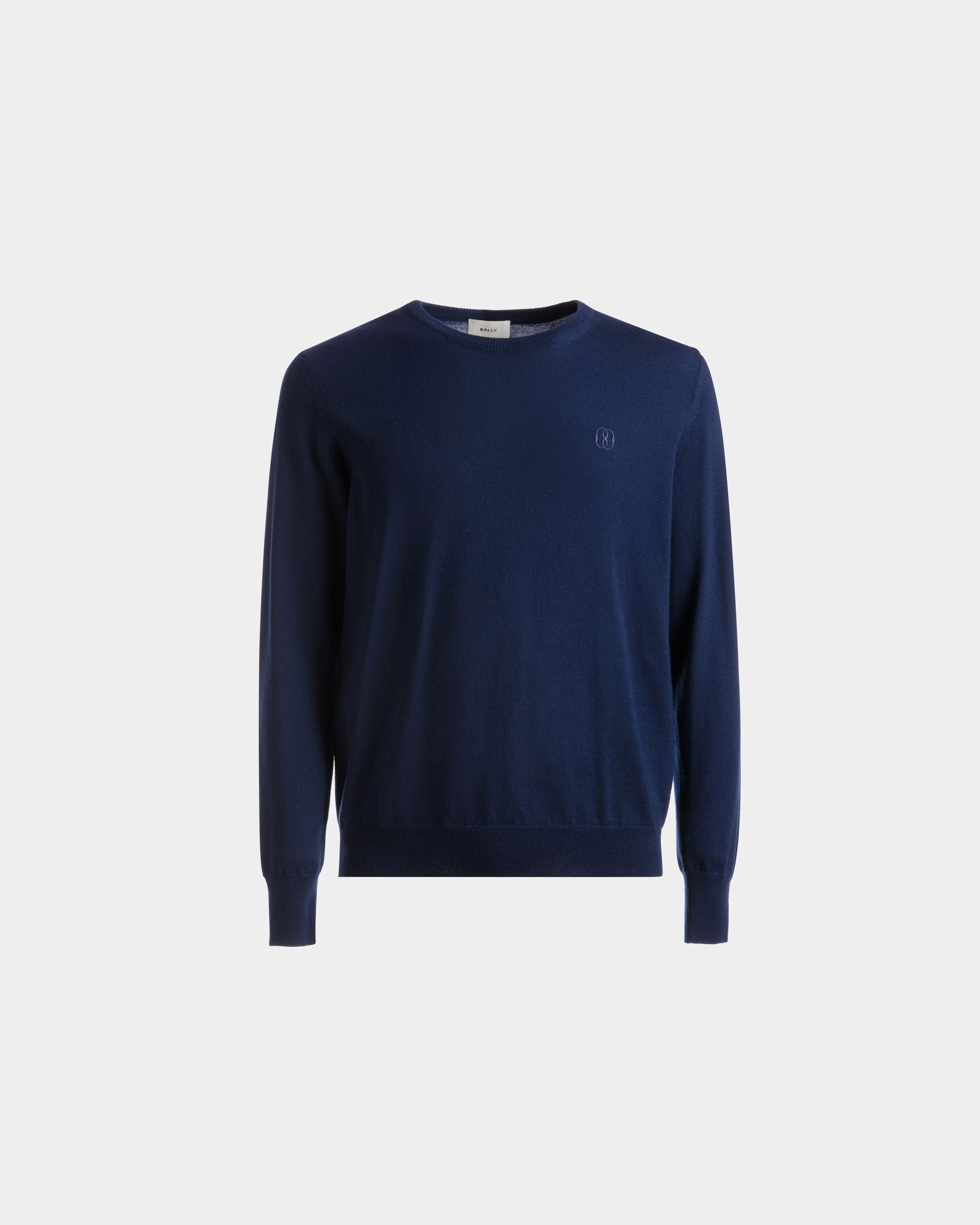 Bally Global - Crew Neck Sweater In Marine Wool - Blue