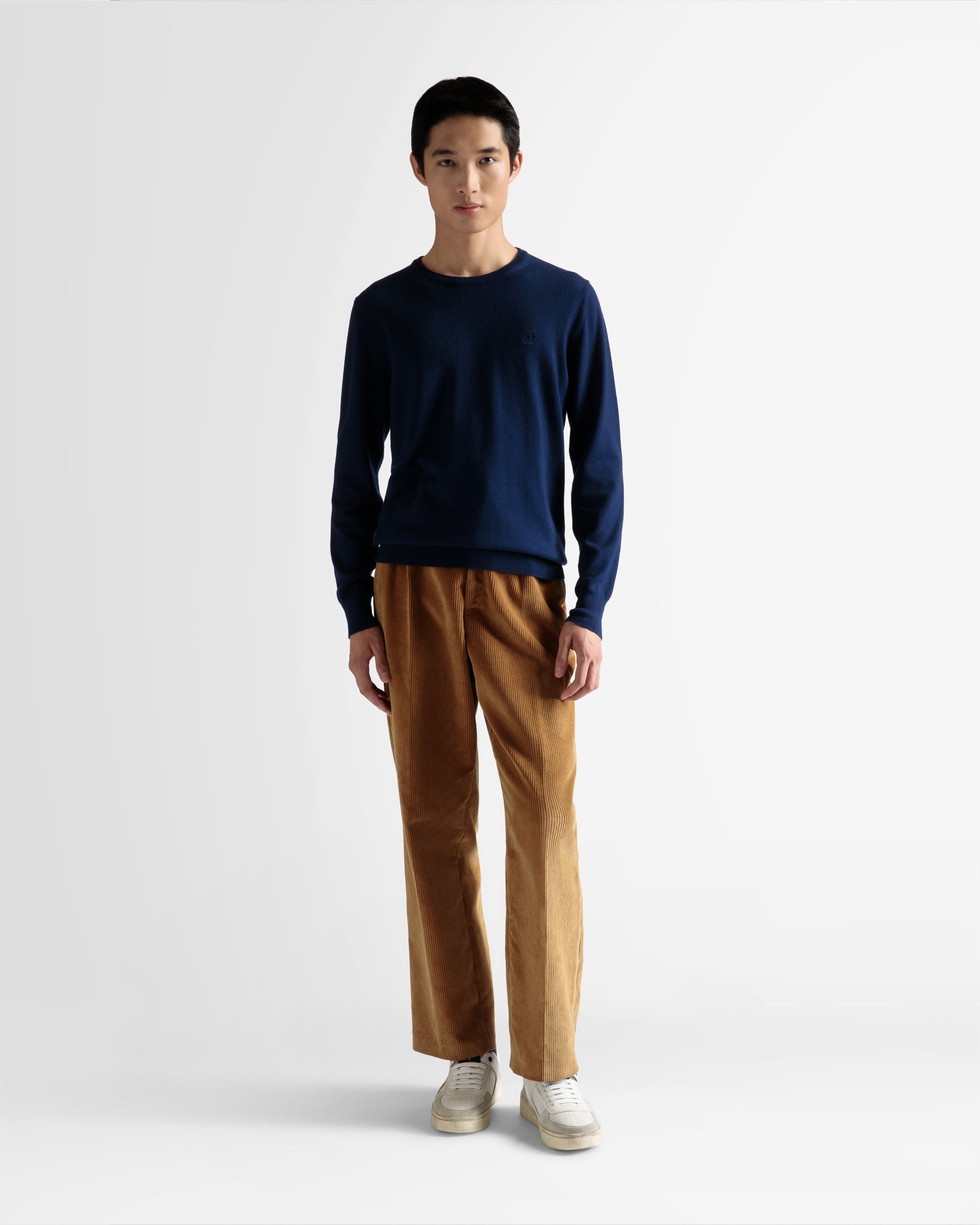 Bally Global - Crew Neck Sweater In Marine Wool - Blue