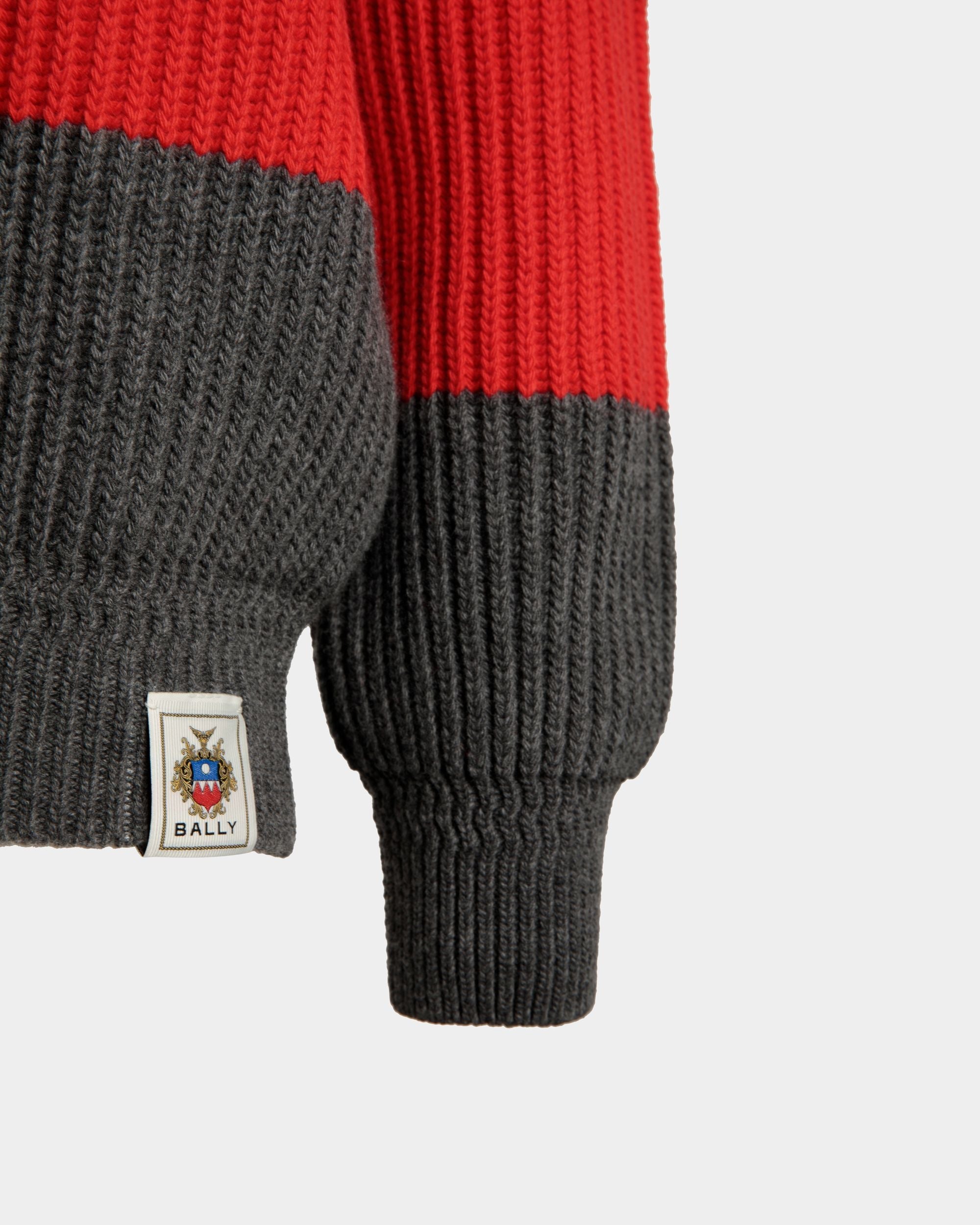 Bally Global - Crewneck Sweater With Bally Crest Logo In Candy Red And Dark Grey Wool - Multicolor