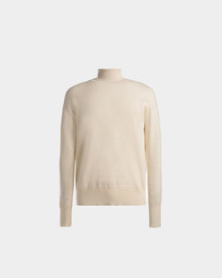 Roll Neck Sweater In Bone Wool