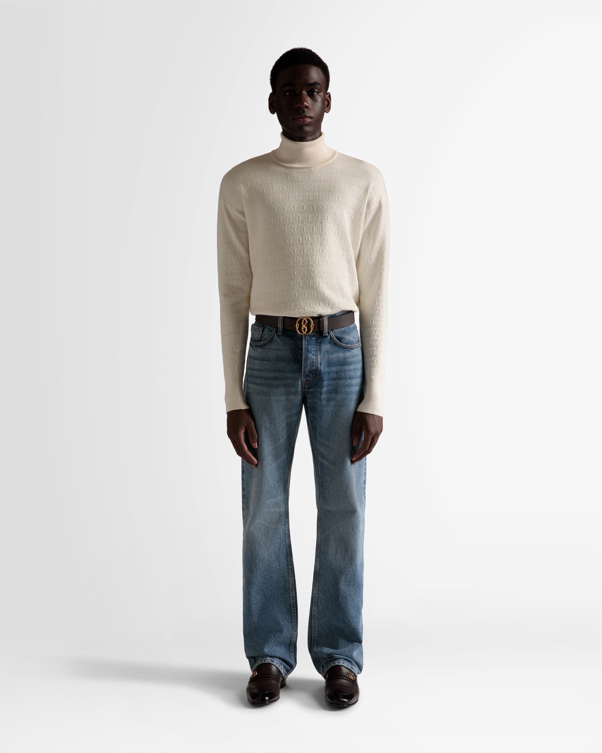 Bally Global - Roll Neck Sweater In Bone Wool - White