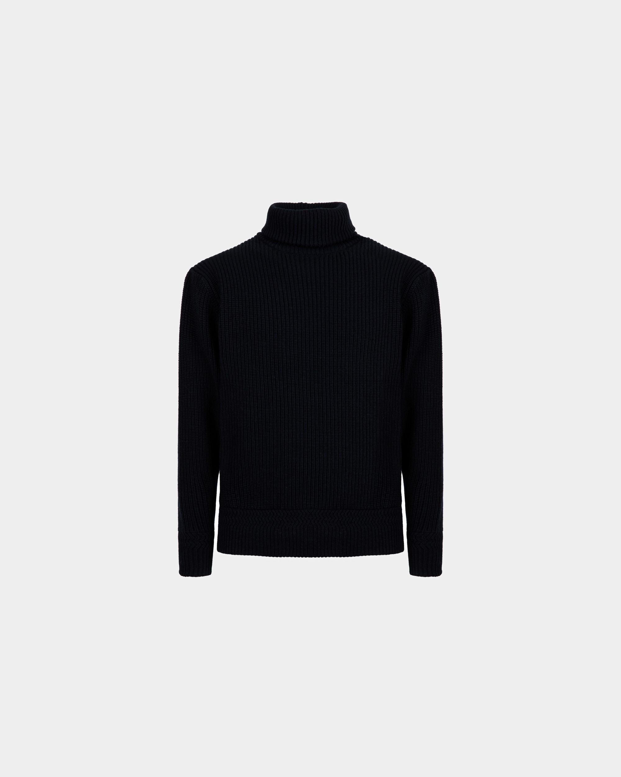 Bally Global - Turtleneck Sweater In Dark Blue Wool - Blue