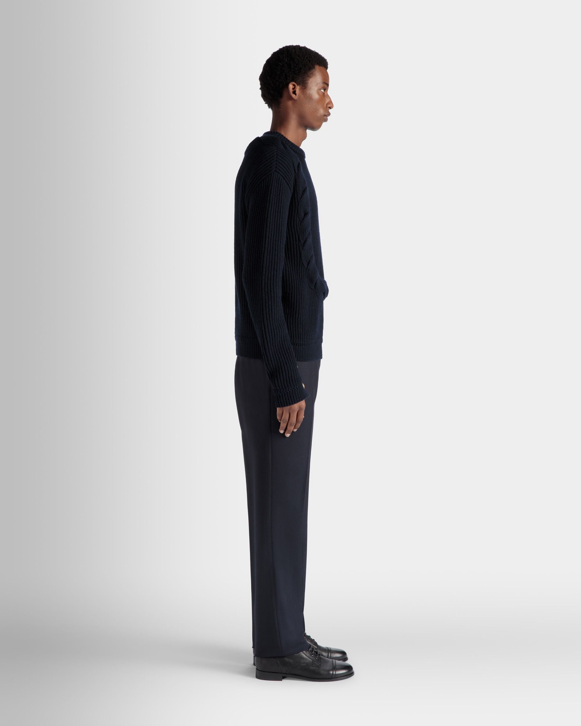 Bally Global - Adrien Brody Travel Collection Crewneck Sweater In Navy Blue Wool - Blue