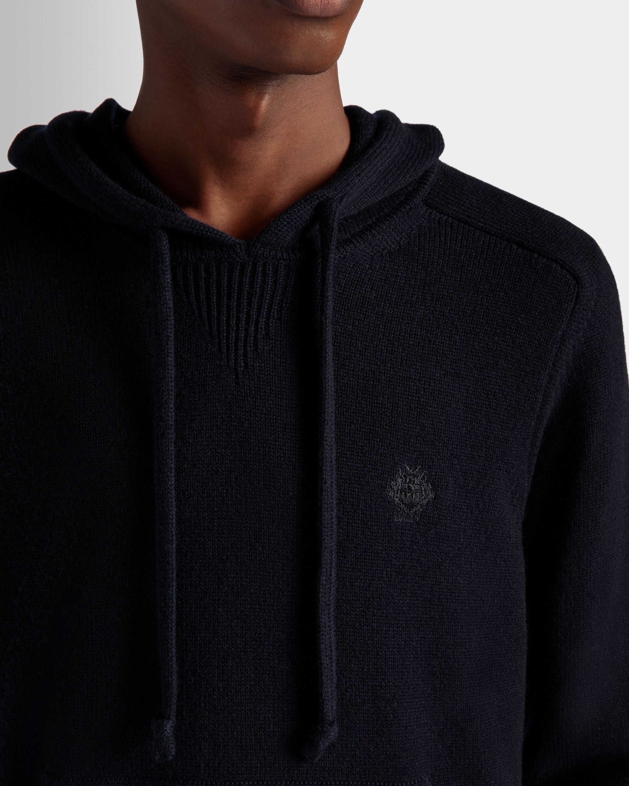 Bally Global - Adrien Brody Travel Collection Hoodie In Navy Blue Wool Blend - Blue