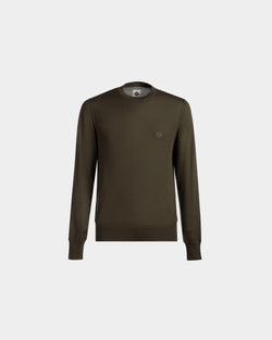 Adrien Brody Travel Collection Crewneck Sweater In Military Green Cashmere