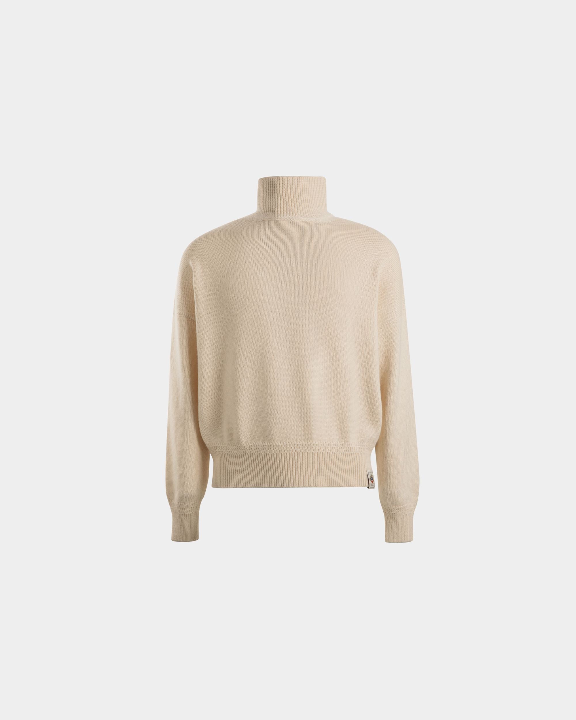 Bally Global - Turtleneck With Bally Crest Logo In Ivory Wool And Silk - White