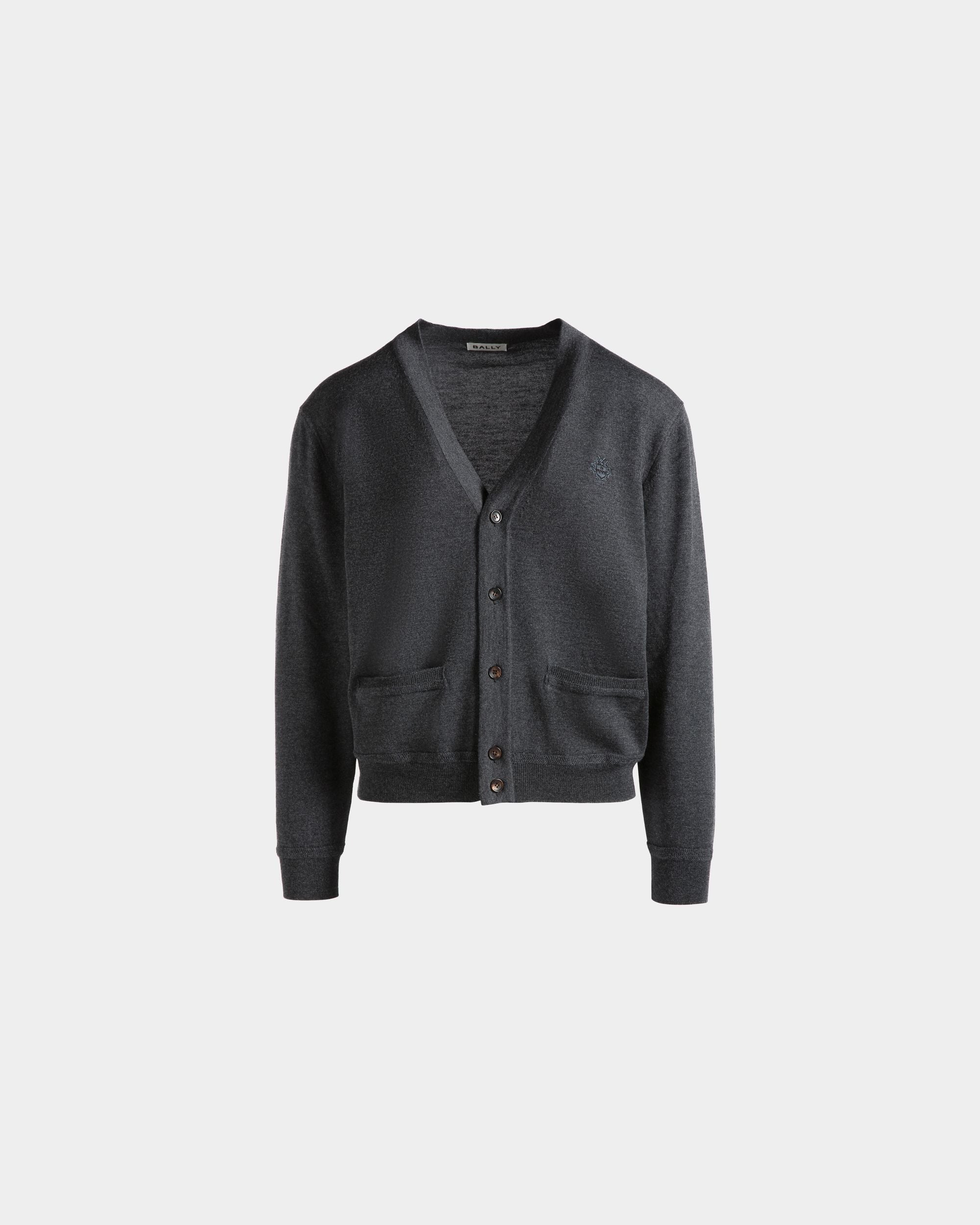Bally Global - Cardigan With Bally Crest Logo In Dark Grey Wool - Grey