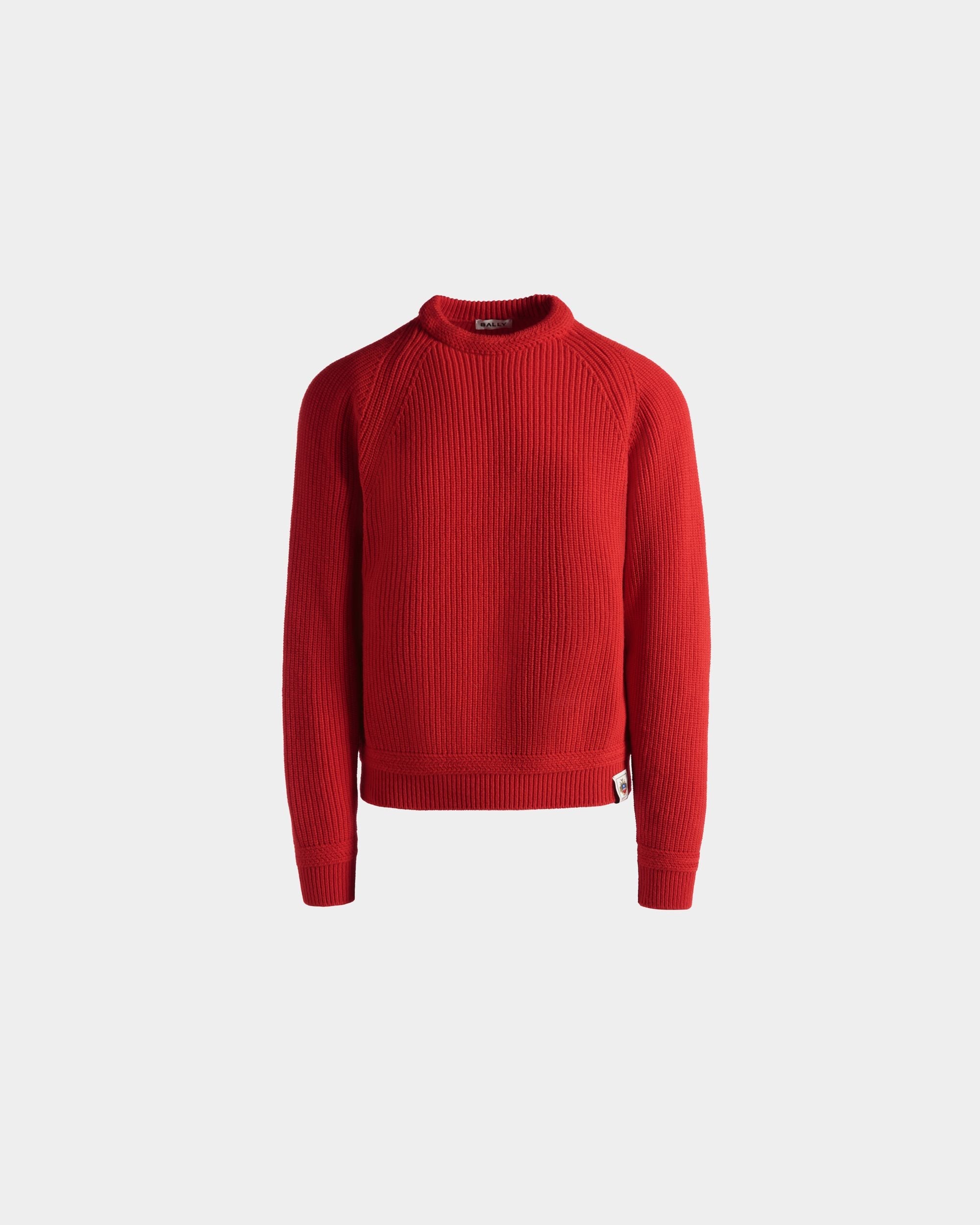 Bally Global - Crewneck Sweater With Bally Crest Logo In Candy Red Wool - Red