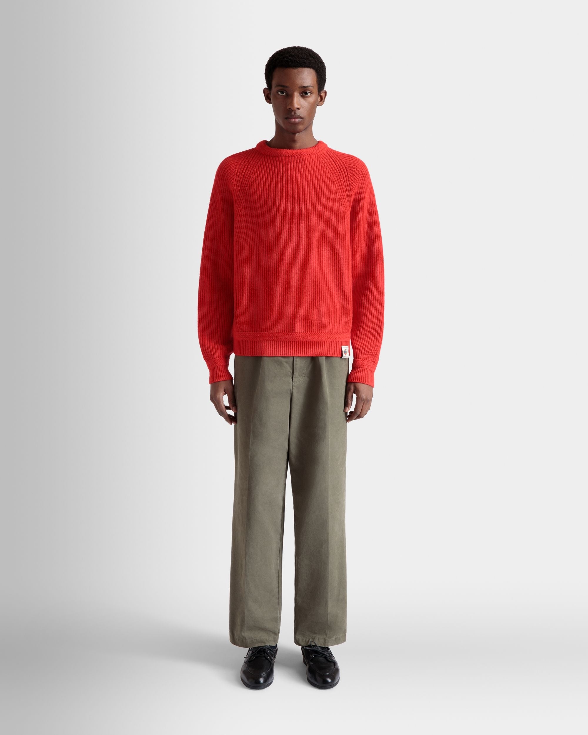Bally Global - Crewneck Sweater With Bally Crest Logo In Candy Red Wool - Red
